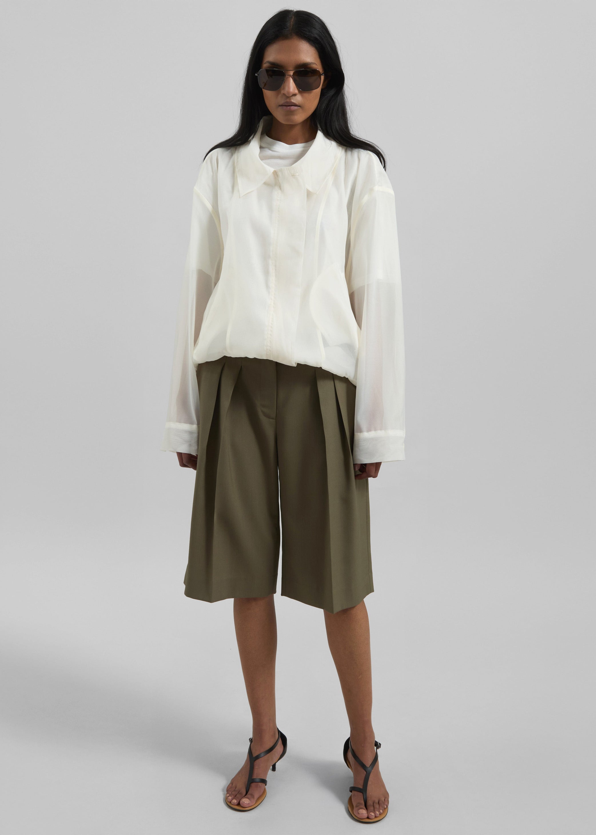 Shop the look image for Bilbao Pleated Bermuda Shorts - Khaki