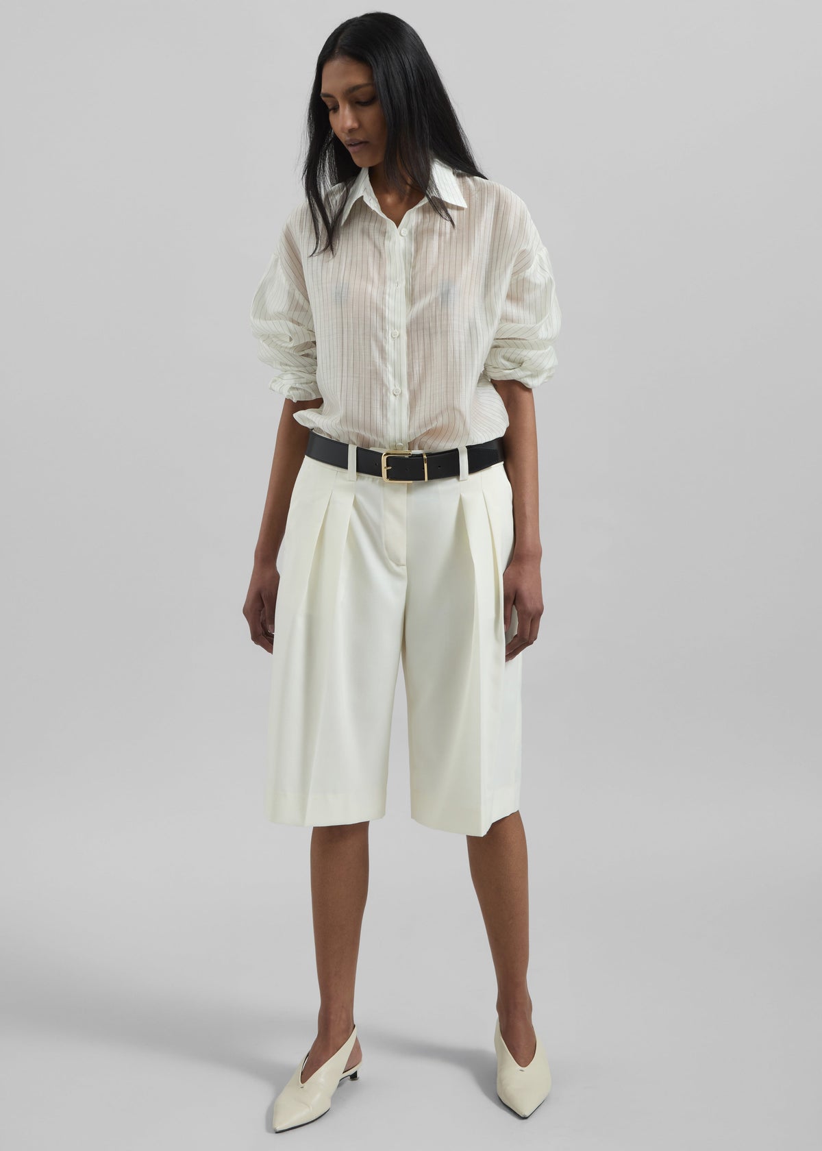 Bilbao Pleated Bermuda Shorts - Off White - 4