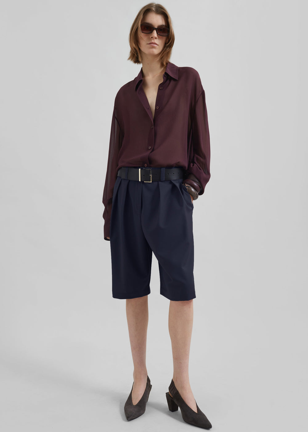 Bilbao Pleated Wool Bermuda Shorts - Navy
