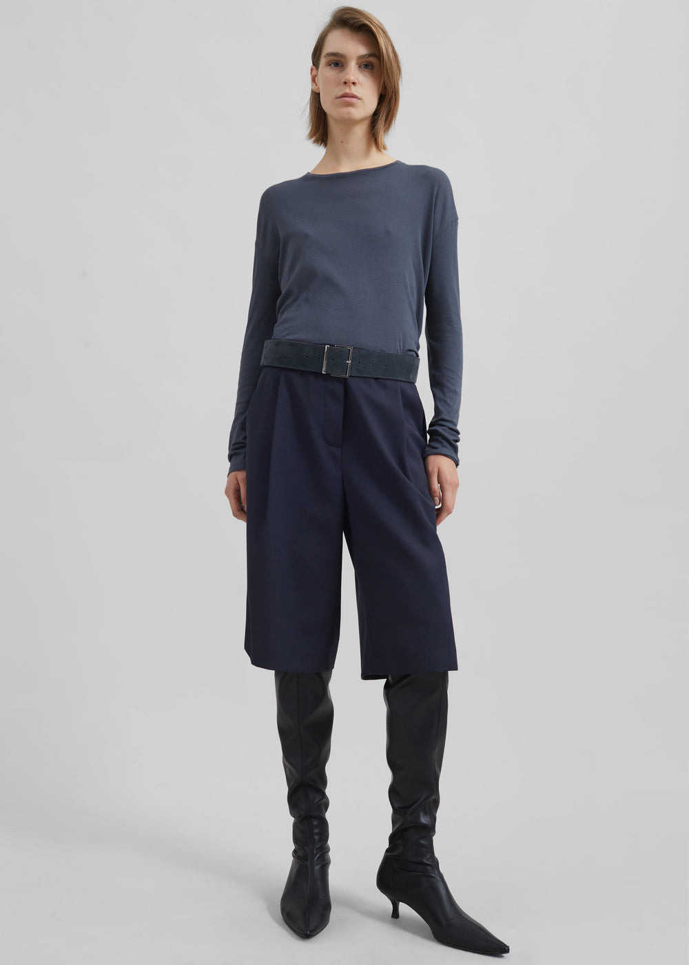 Bilbao Pleated Wool Bermuda Shorts - Navy - 1