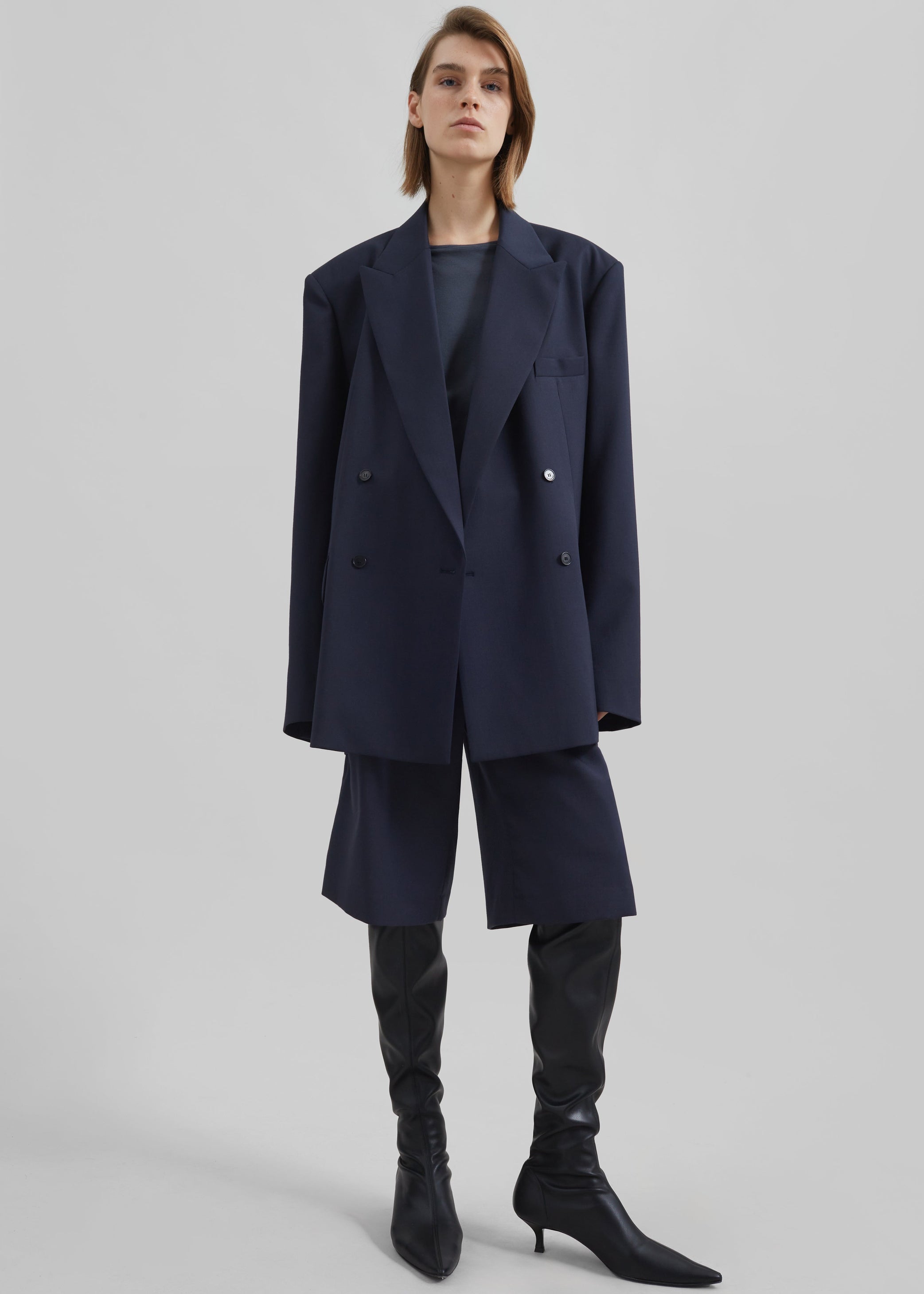 Shop the look image for Bilbao Pleated Bermuda Shorts - Navy