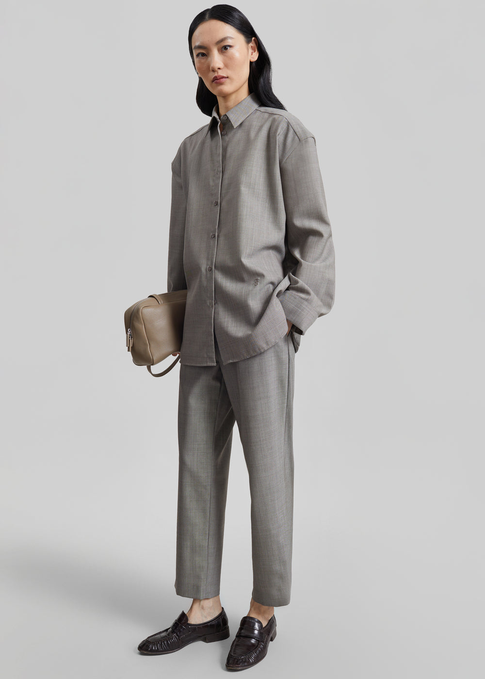Bina Wool Padded Shirt - Light Taupe Melange - 1