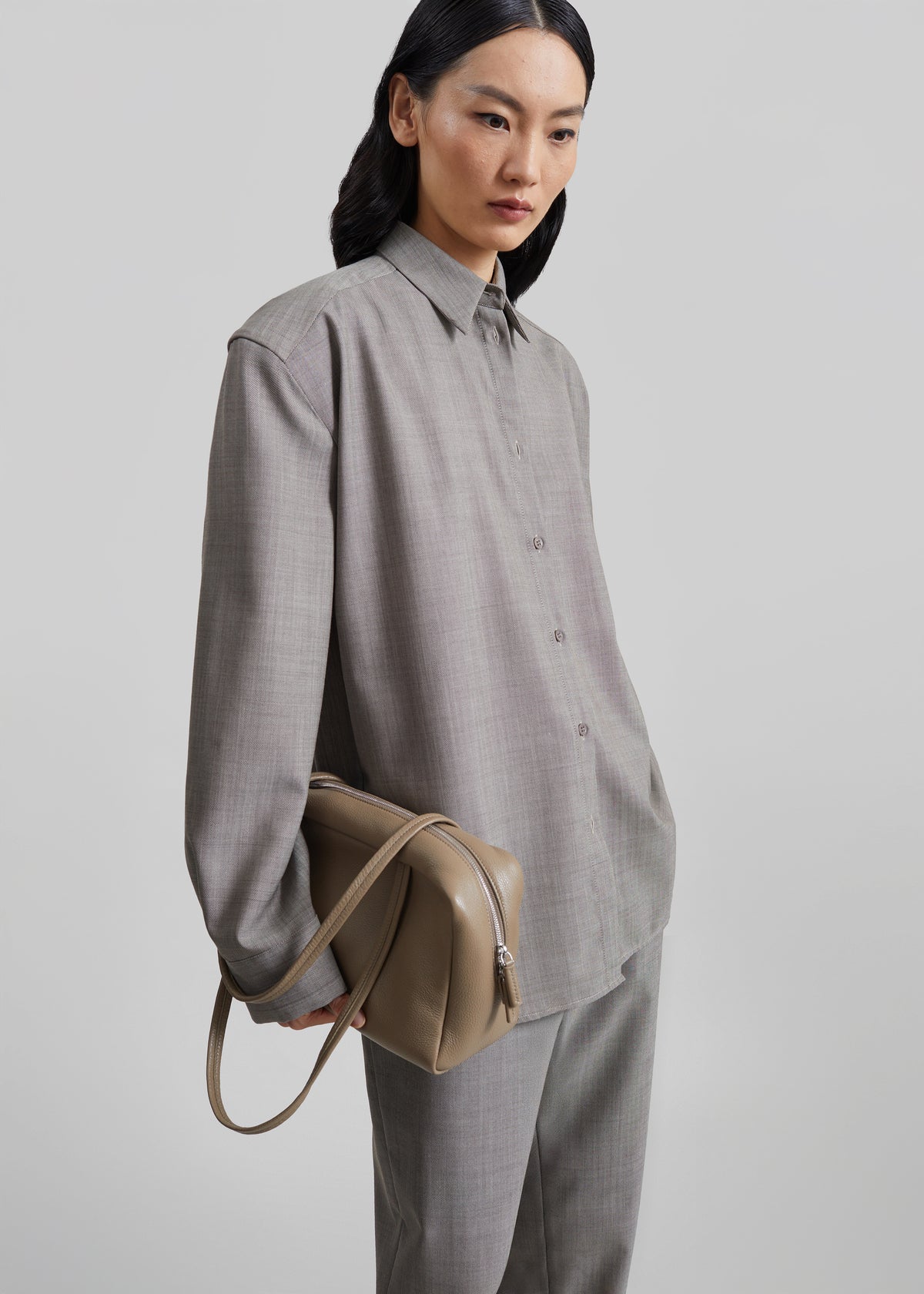 Bina Wool Padded Shirt - Light Taupe Melange - 3