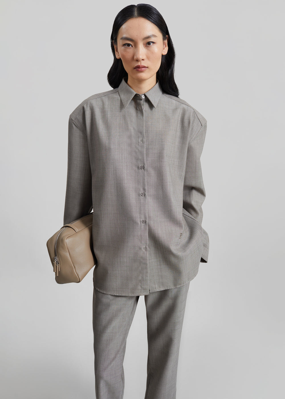 Bina Wool Padded Shirt - Light Taupe Melange