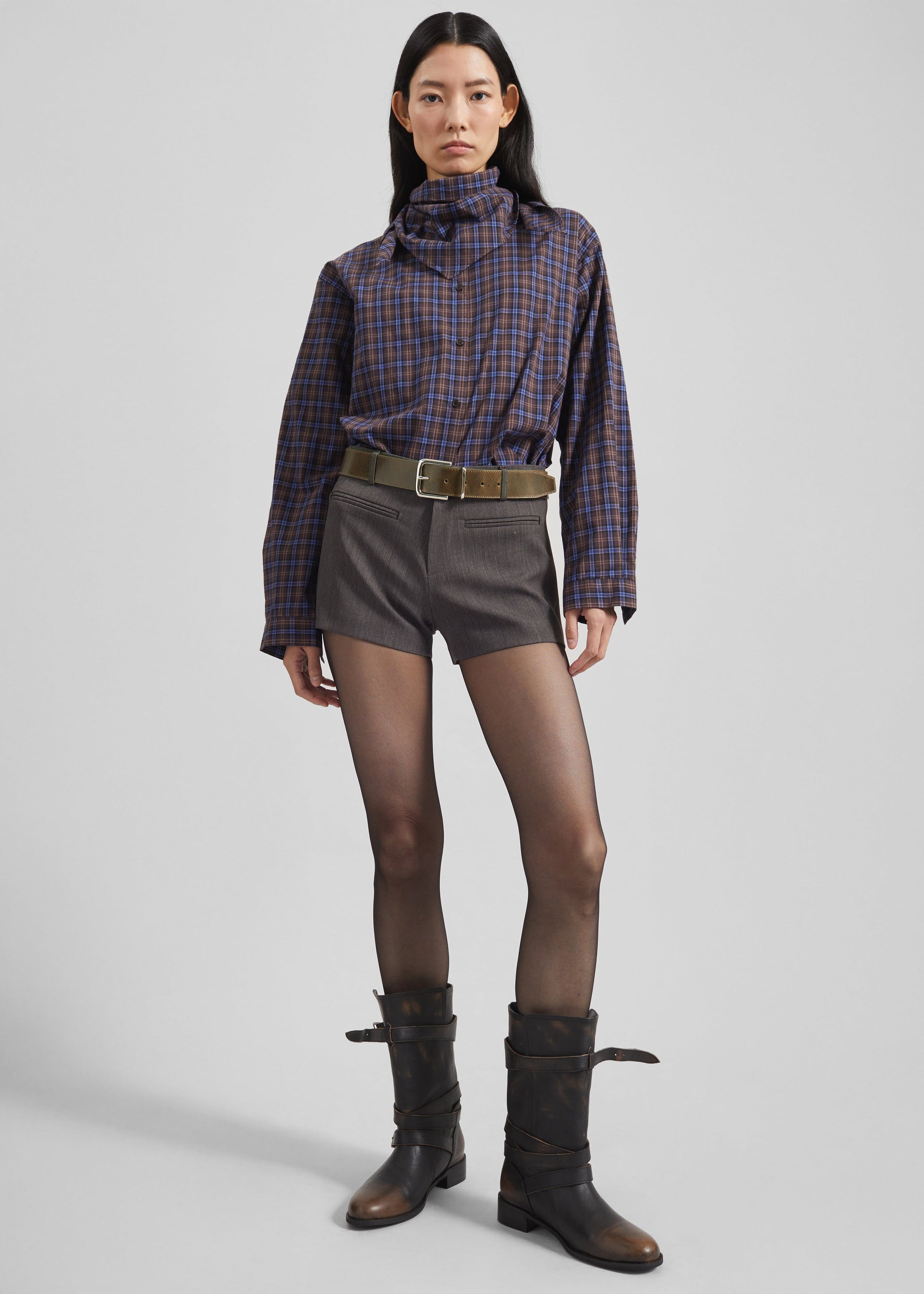 Shop the look image for Bitry Scarf Shirt - Brown Plaid