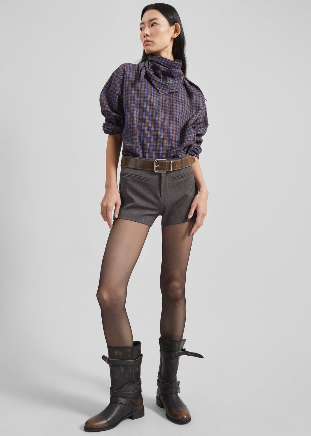 Bitry Scarf Shirt - Brown Plaid
