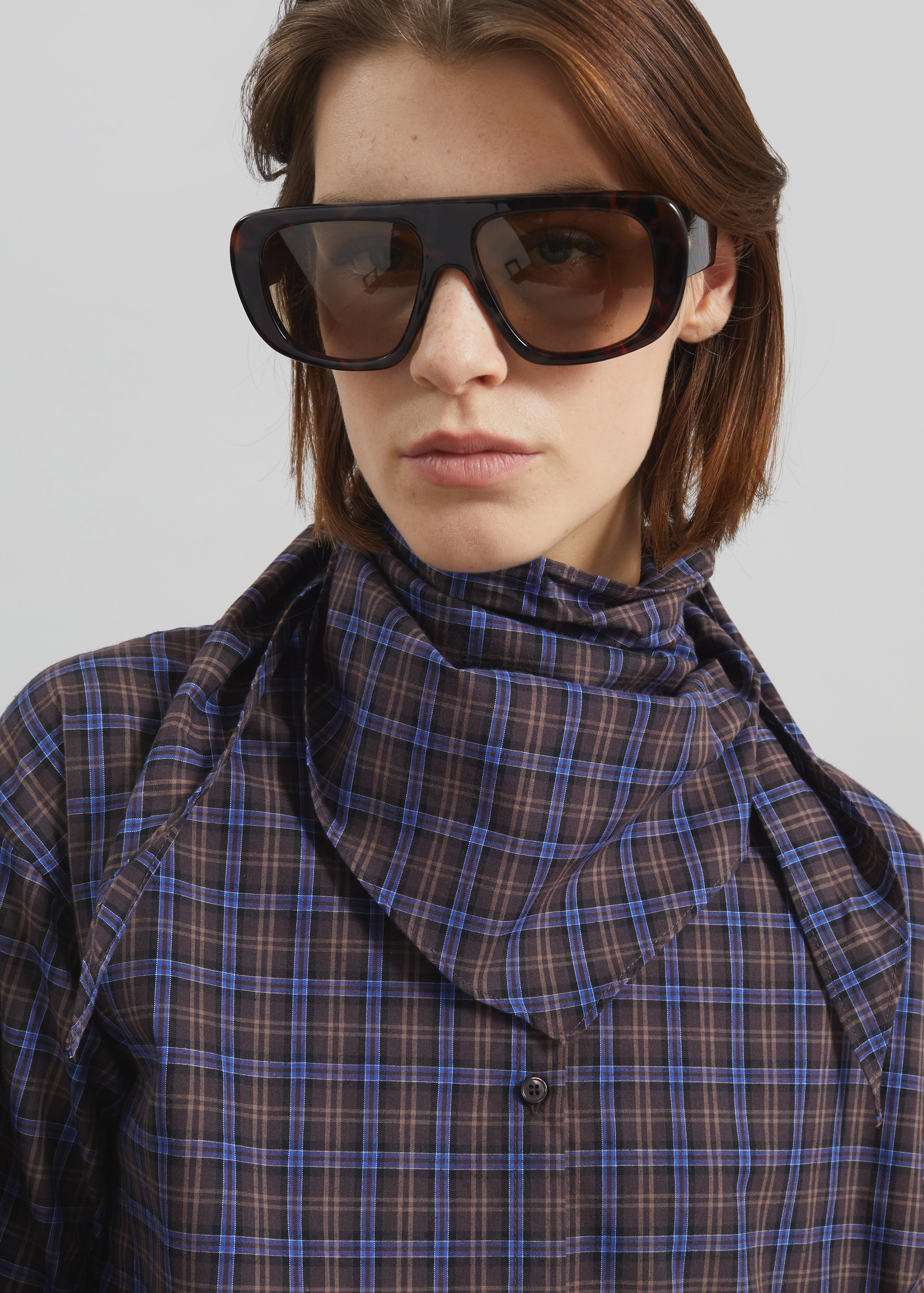 Bitry Scarf Shirt - Brown Plaid - 3