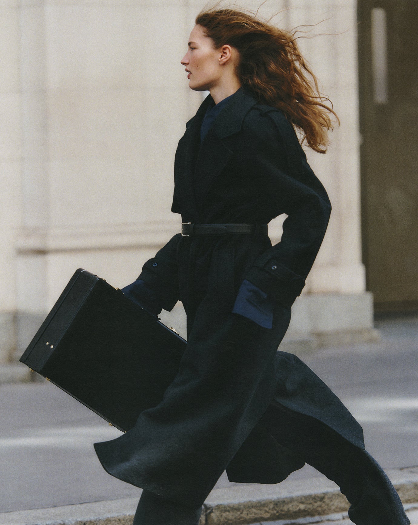Female model photographed by Sarah Blais in the streets of London, wearing The Frankie Shop FW22.