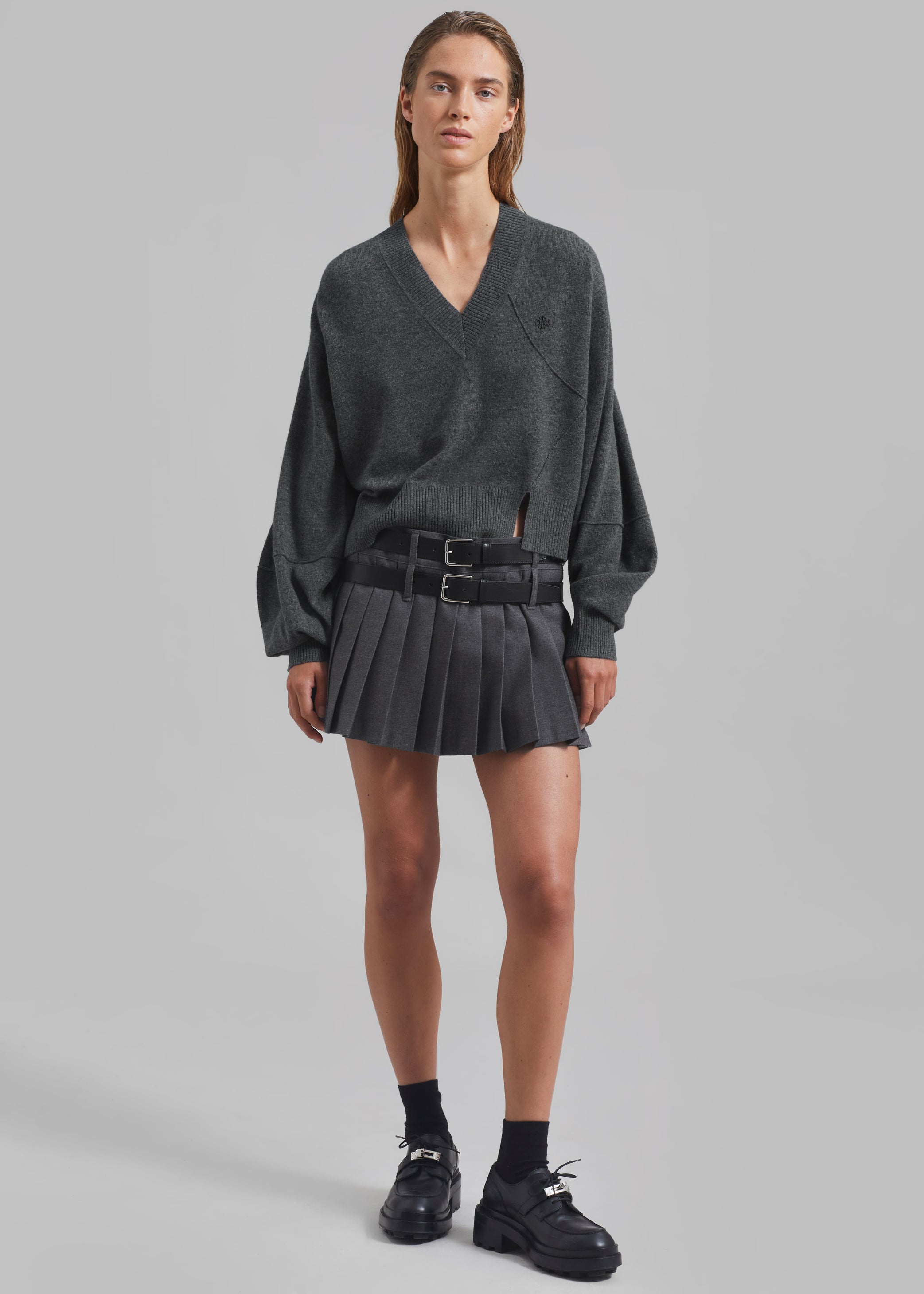 Shop the look image for Blake Mini Pleated Skirt - Dark Grey Melange