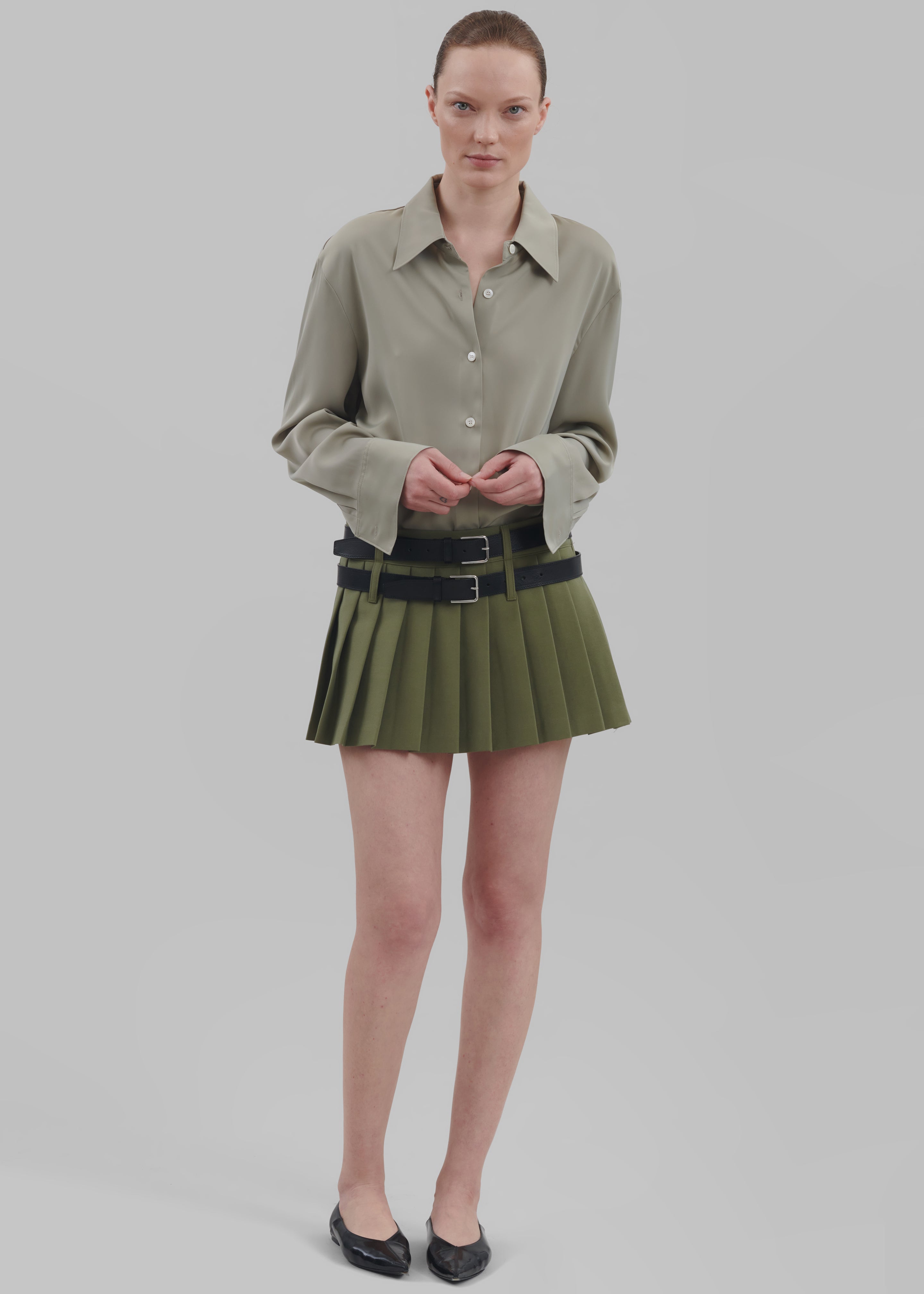 Blake Mini Pleated Skirt - Khaki - 3