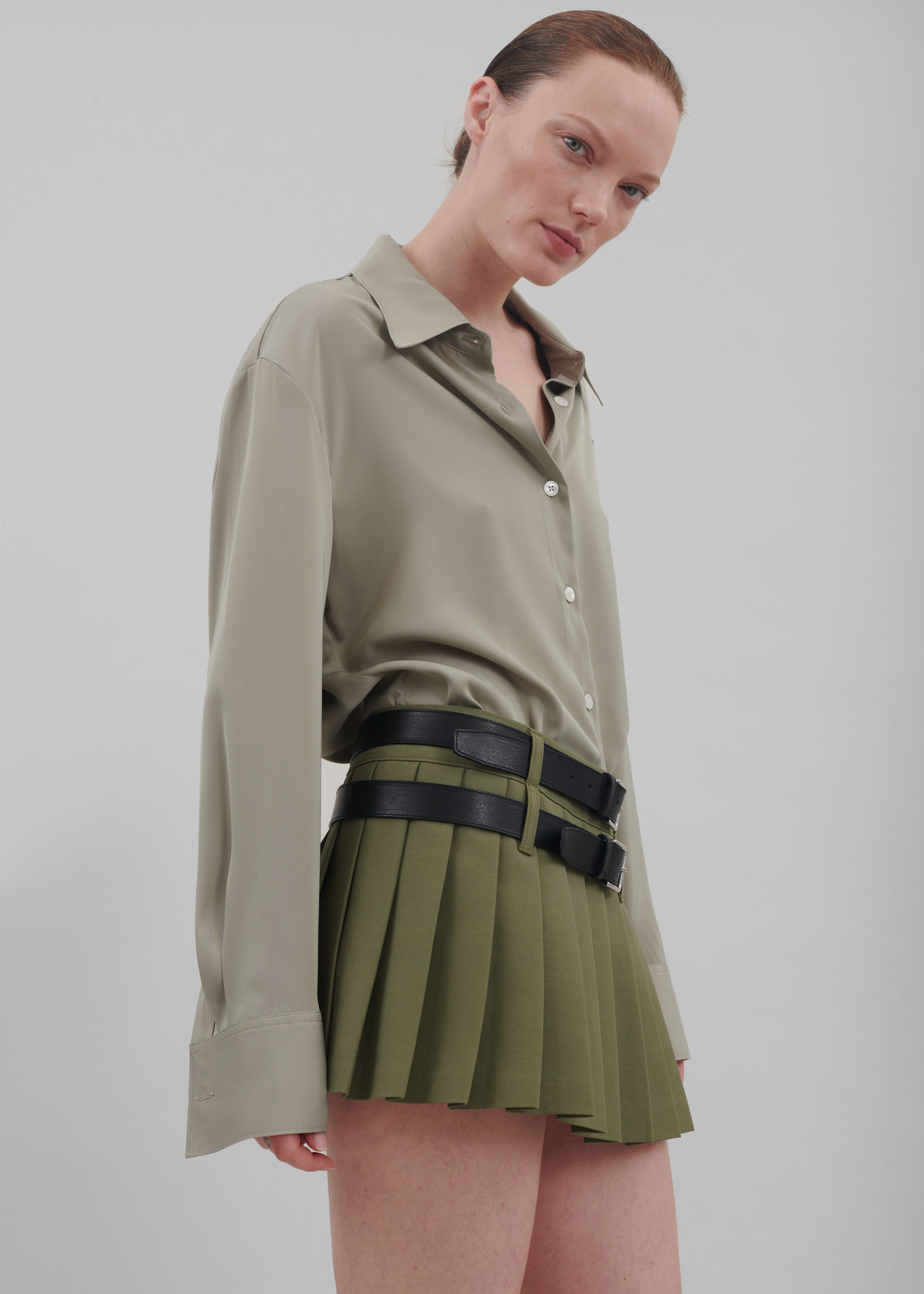 Blake Mini Pleated Skirt - Khaki - 4