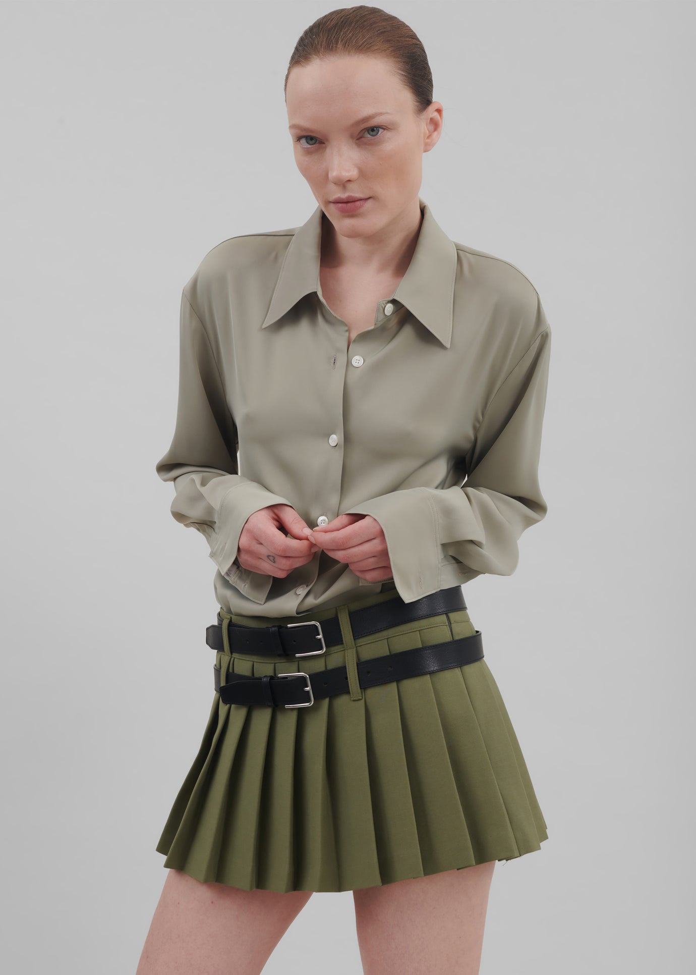 Blake Mini Pleated Skirt - Khaki