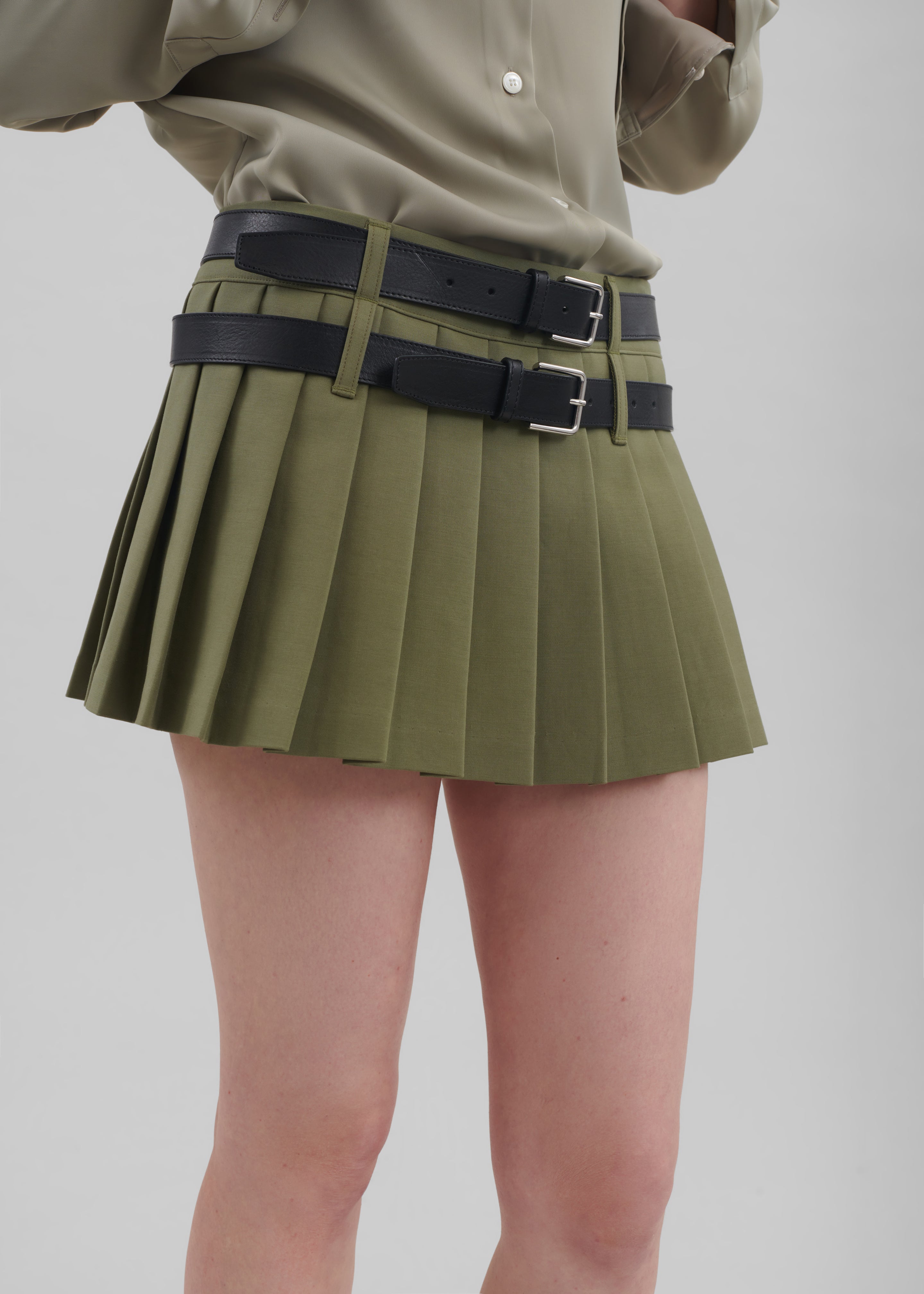 Blake Mini Pleated Skirt - Khaki - 2