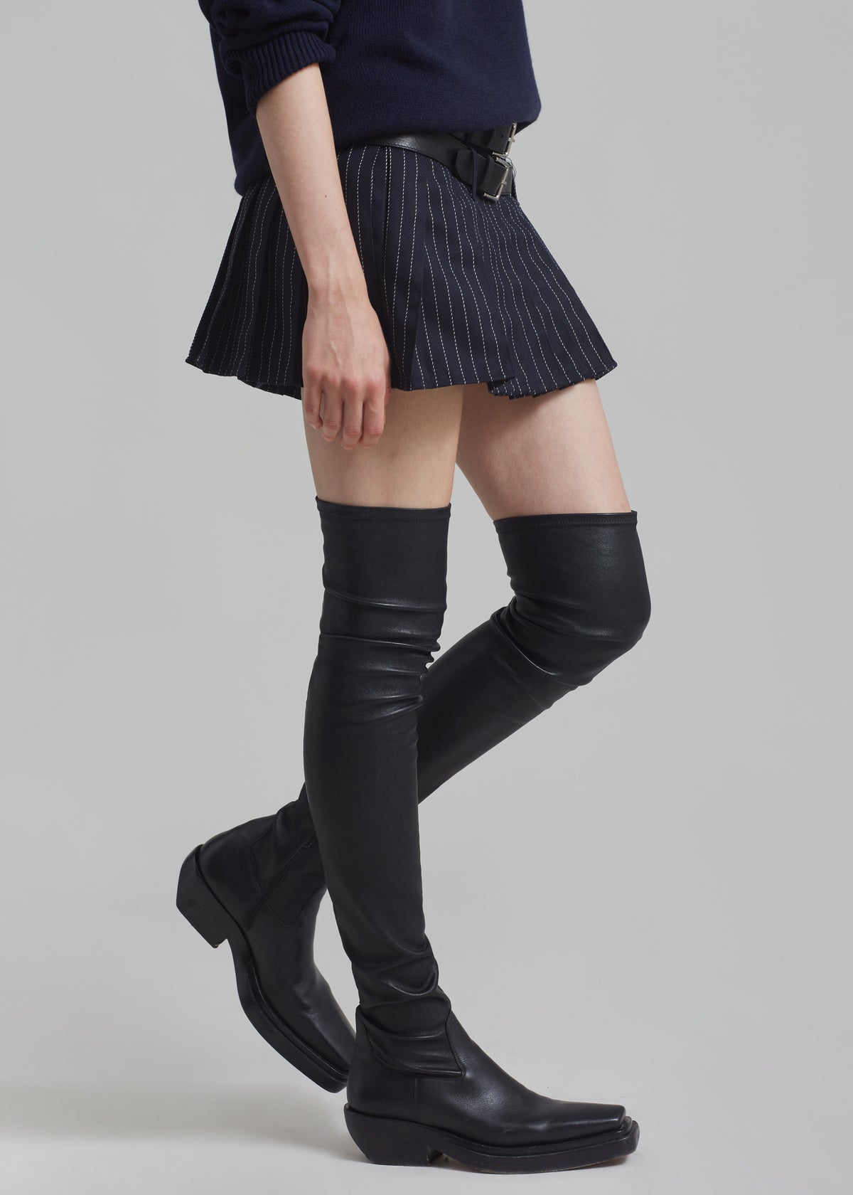 Blake Pleated Twill Mini Skirt - Navy/White Pinstripe - 6