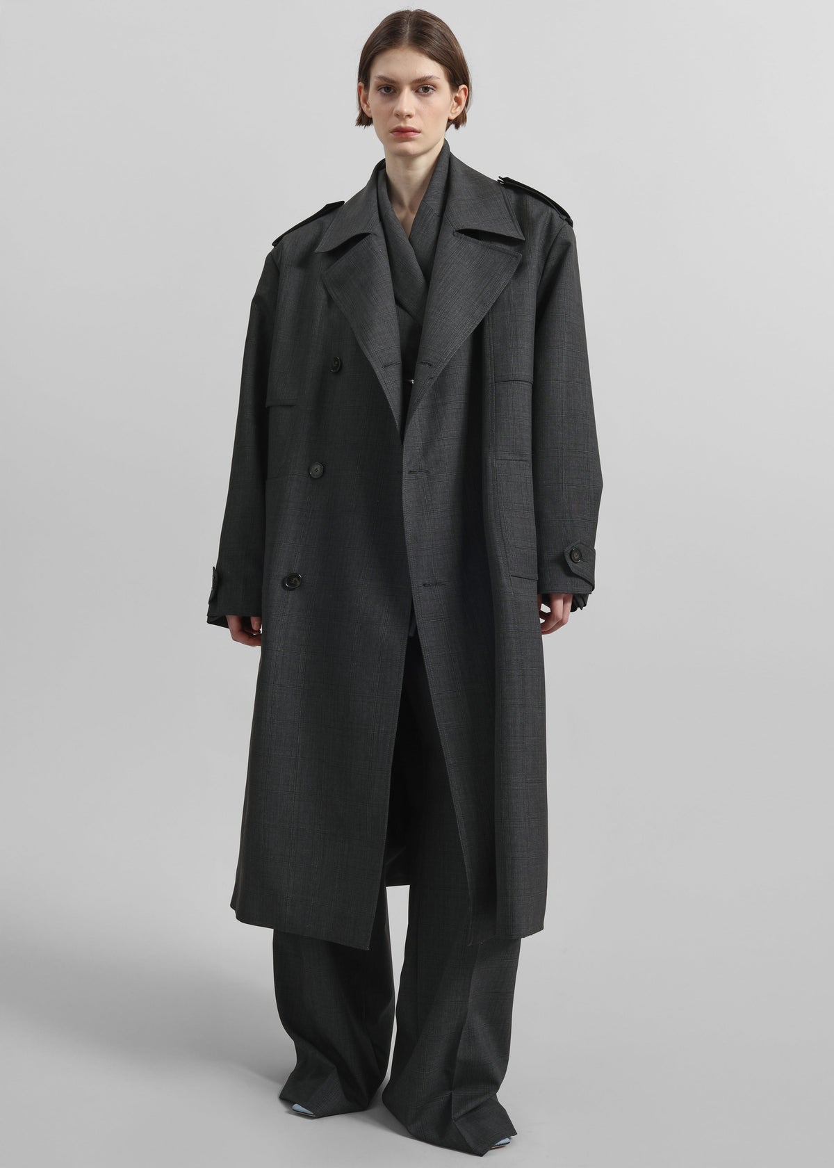 Bleecker Plaid Trench Coat - Dark Grey - 4