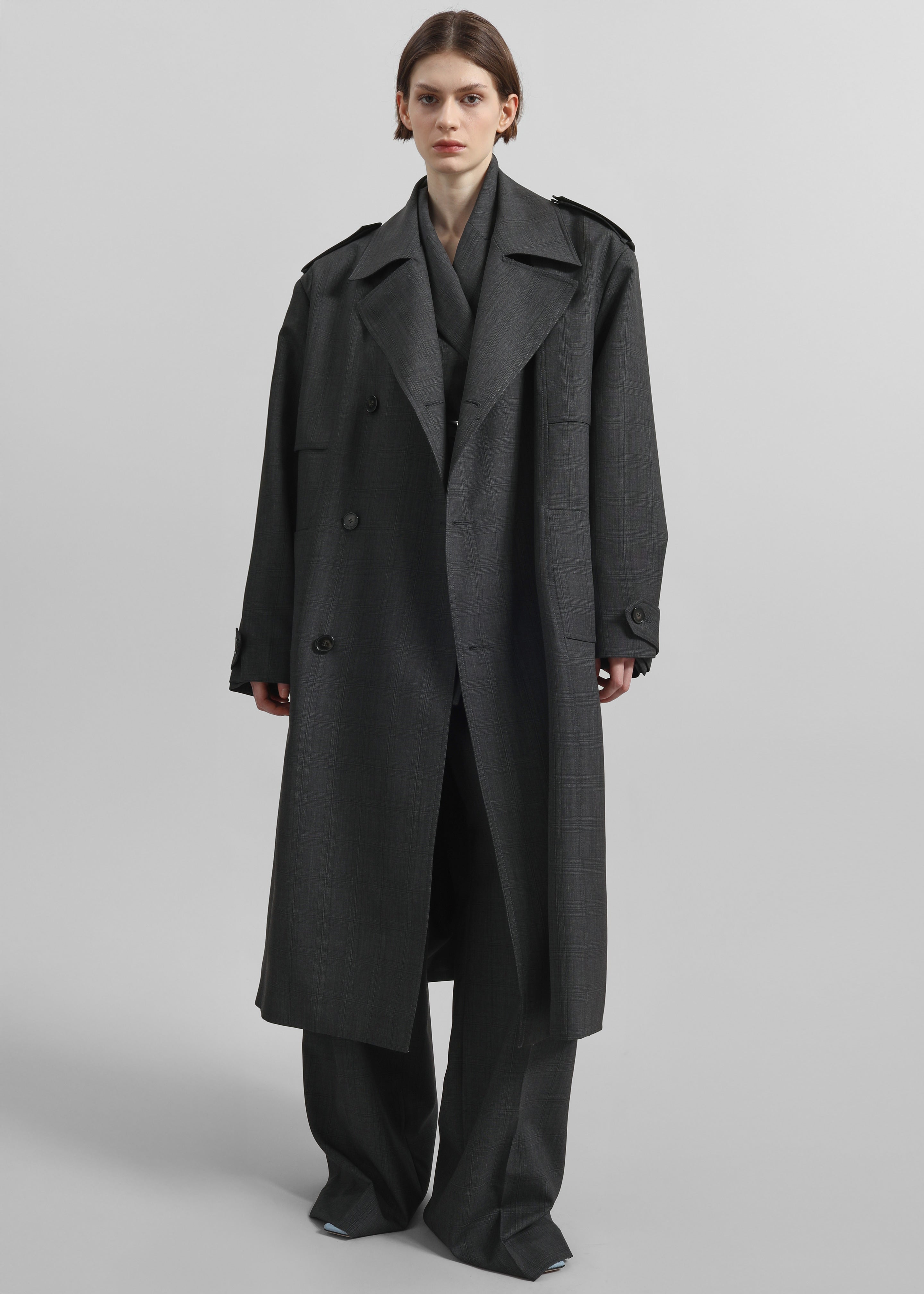 Bleecker Plaid Trench Coat - Dark Grey - 4