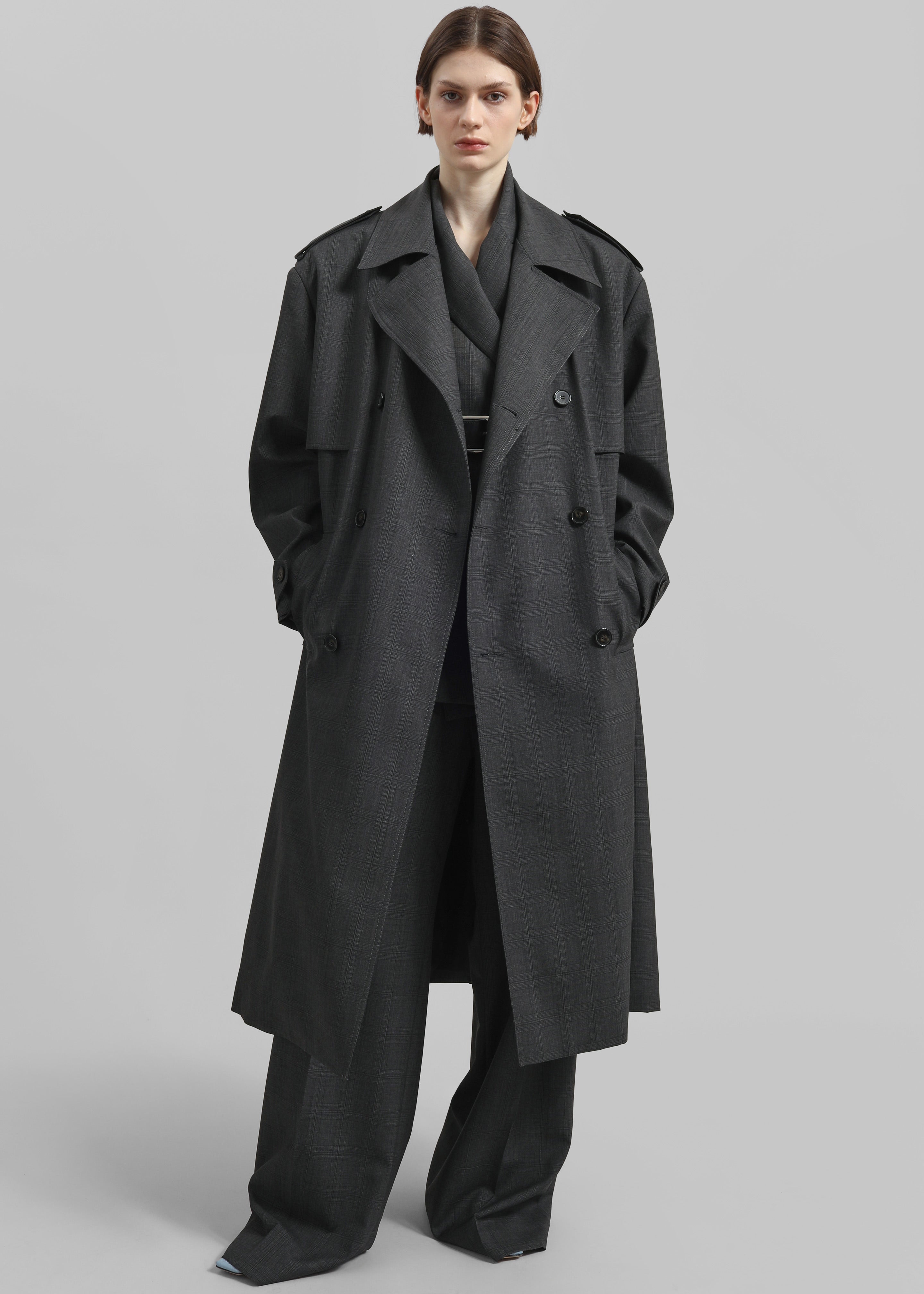 Bleecker Plaid Trench Coat - Dark Grey - 6
