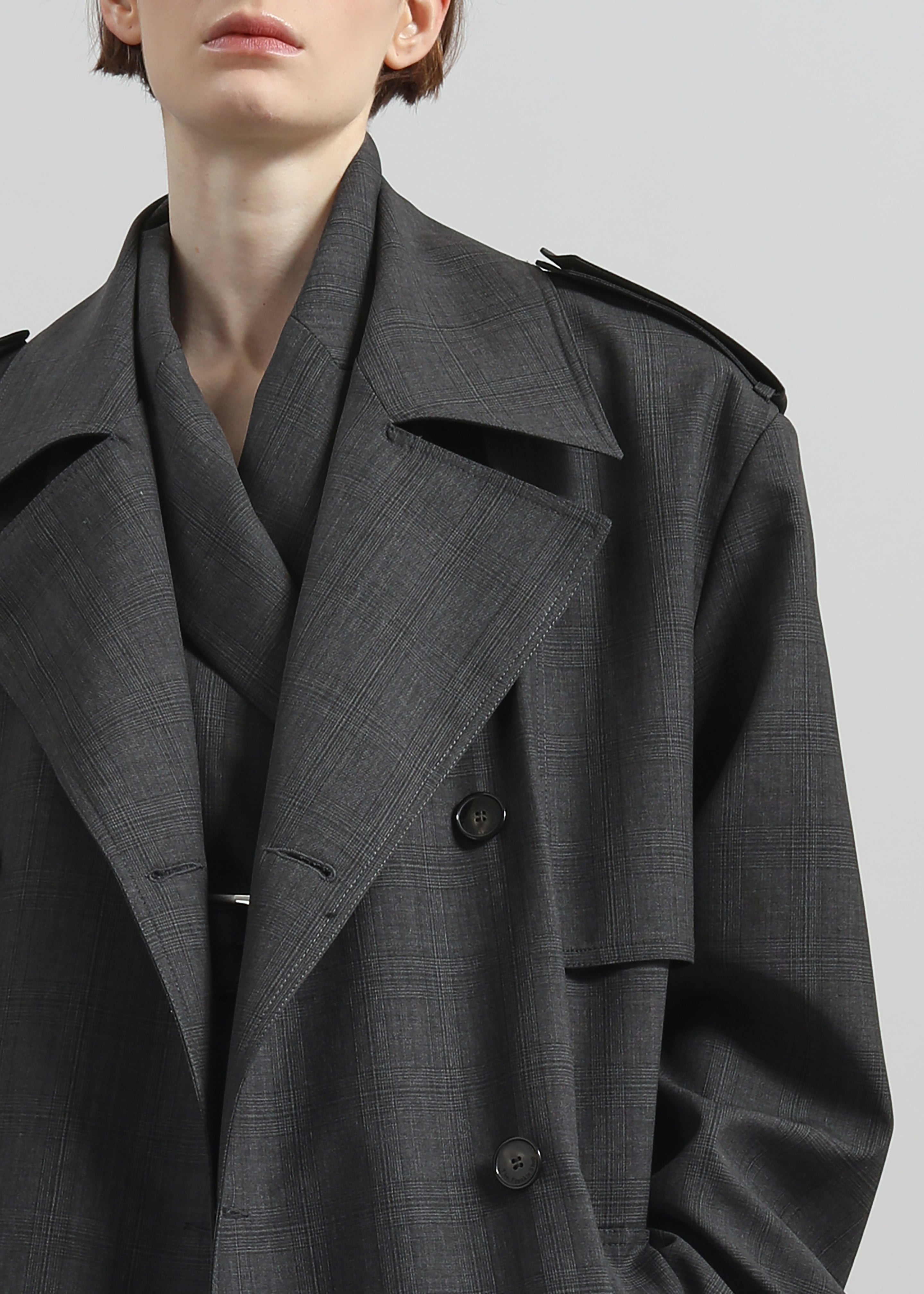 Bleecker Plaid Trench Coat - Dark Grey - 2