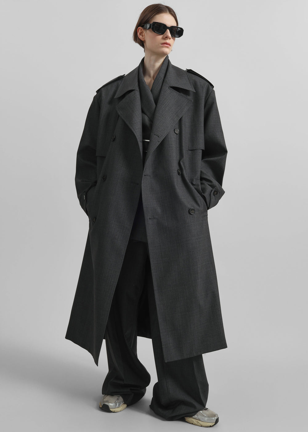 Bleecker Plaid Trench Coat - Dark Grey