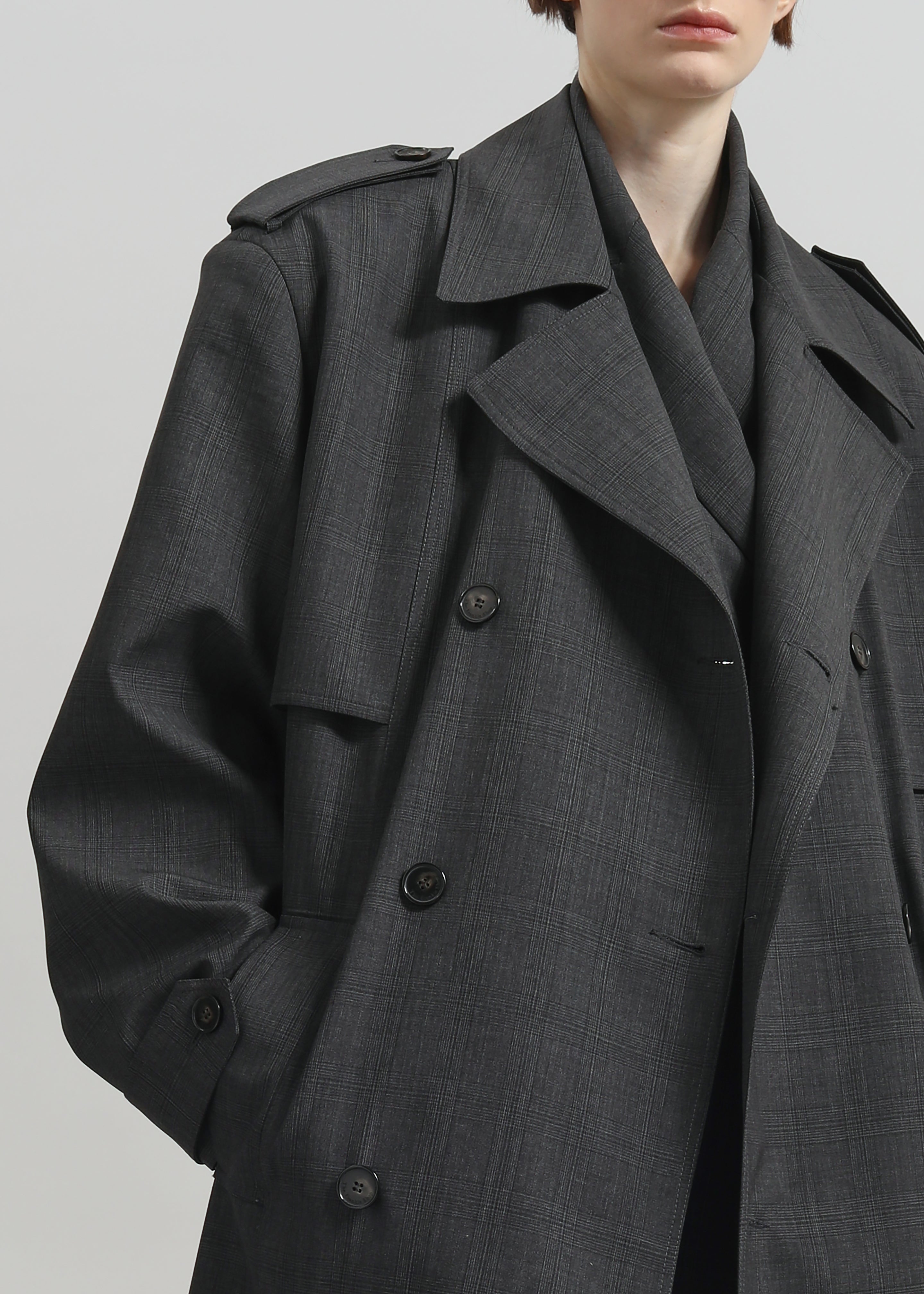 Bleecker Plaid Trench Coat - Dark Grey - 5