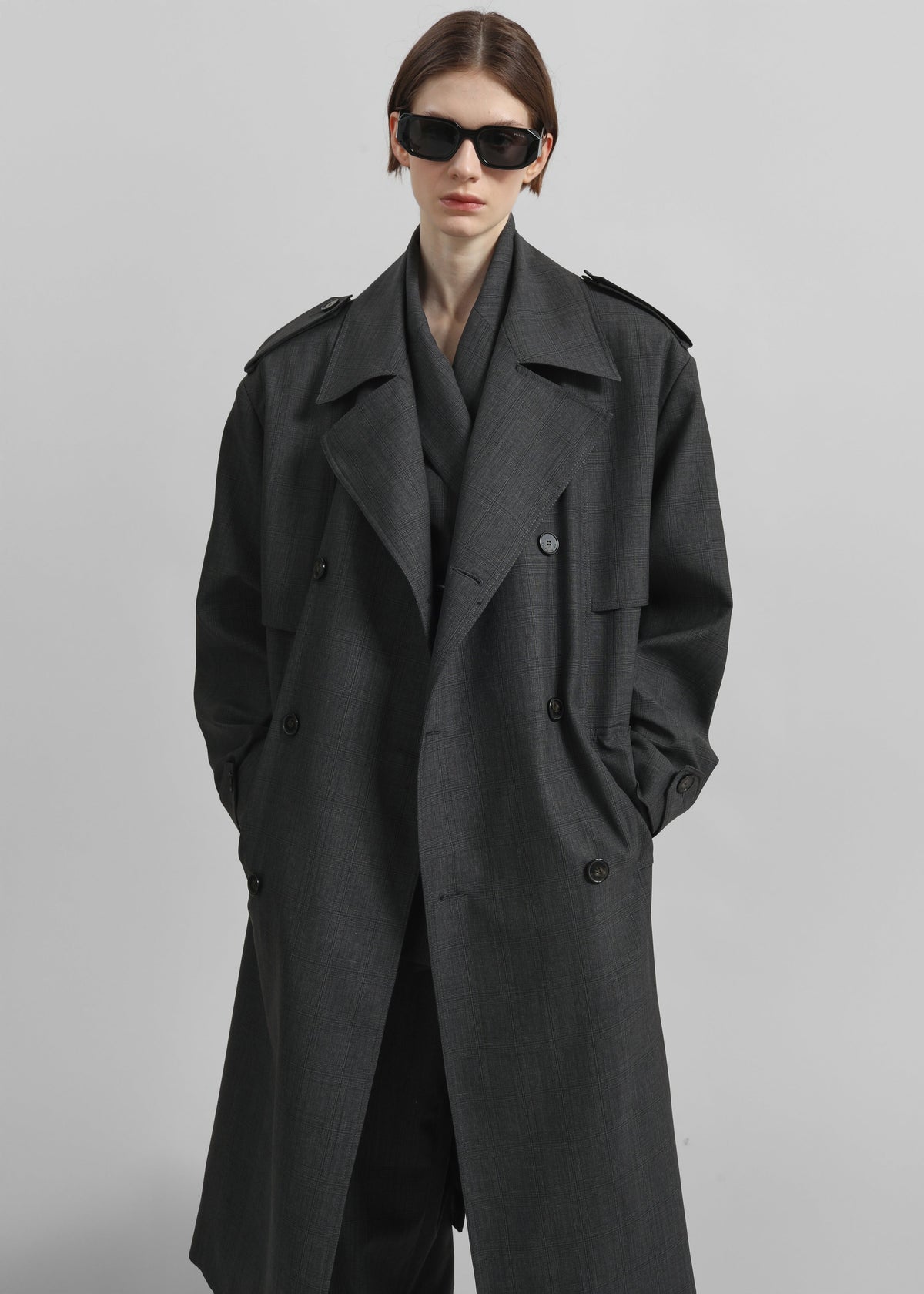 Bleecker Plaid Trench Coat - Dark Grey - 3