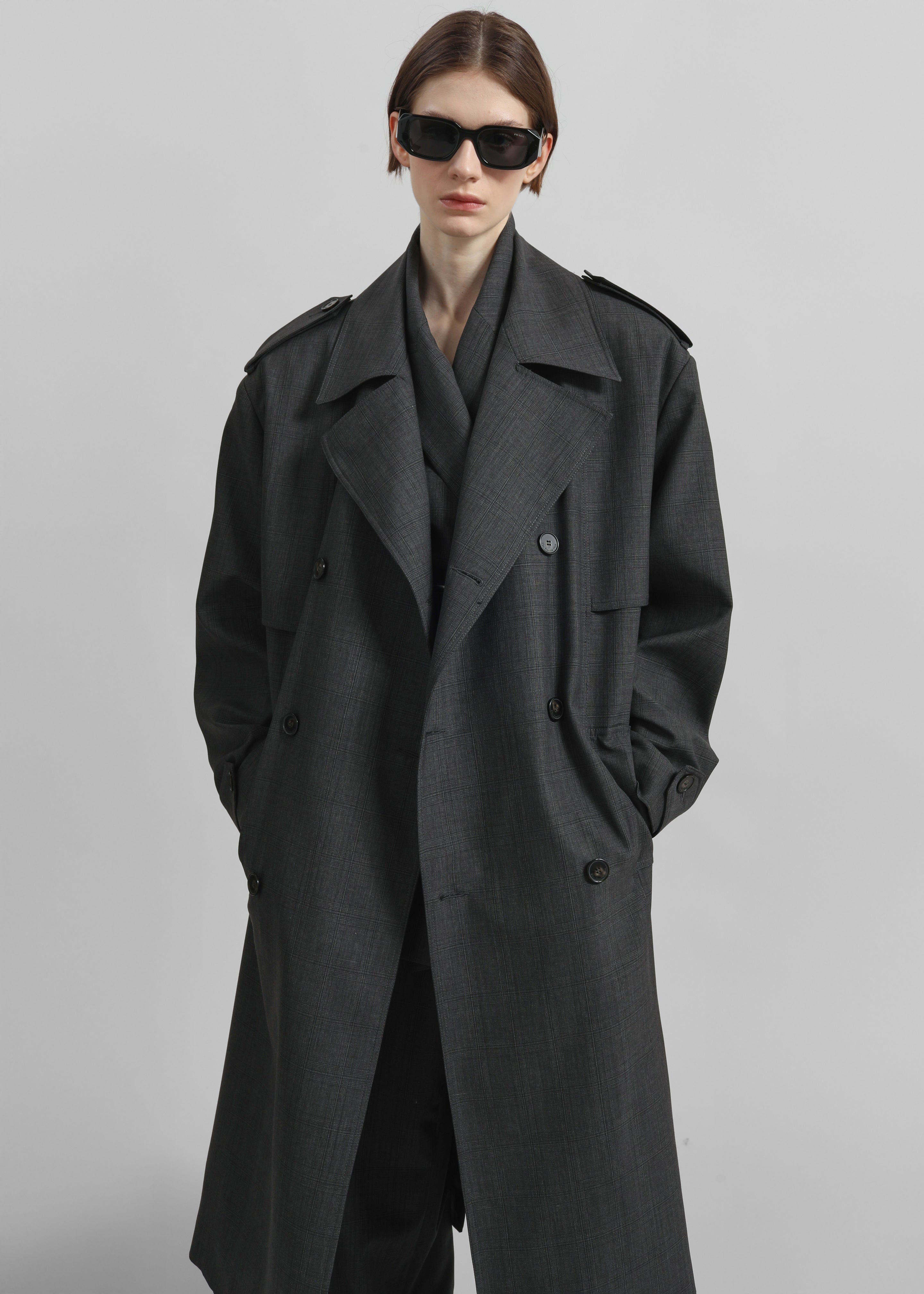 Bleecker Plaid Trench Coat - Dark Grey - 3