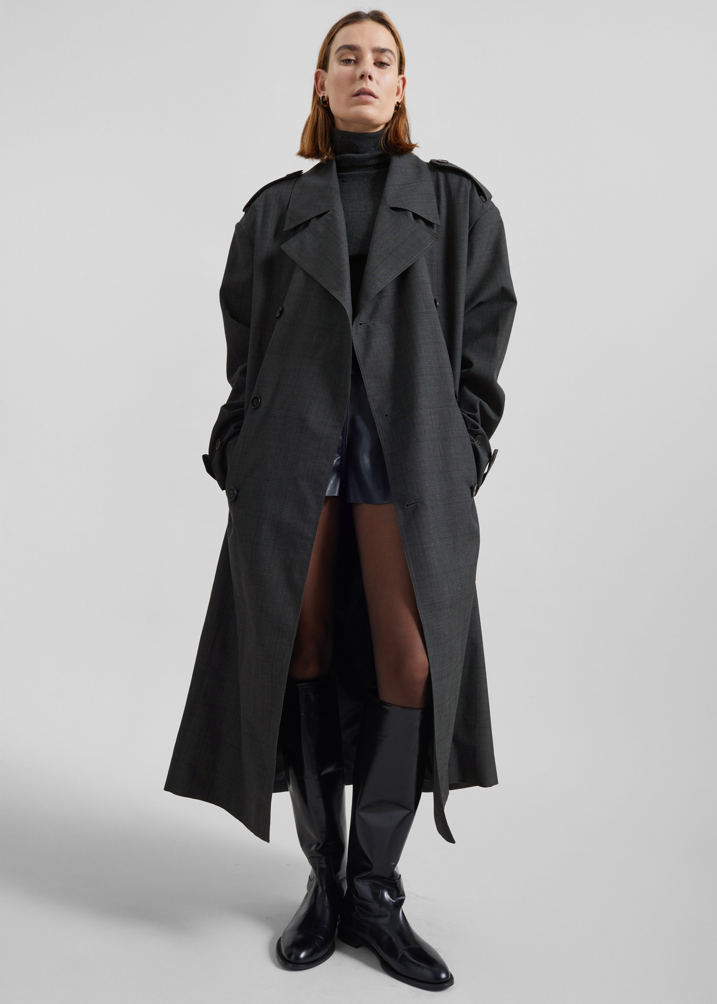 Bleecker Plaid Trench Coat - Dark Grey – The Frankie Shop Europe