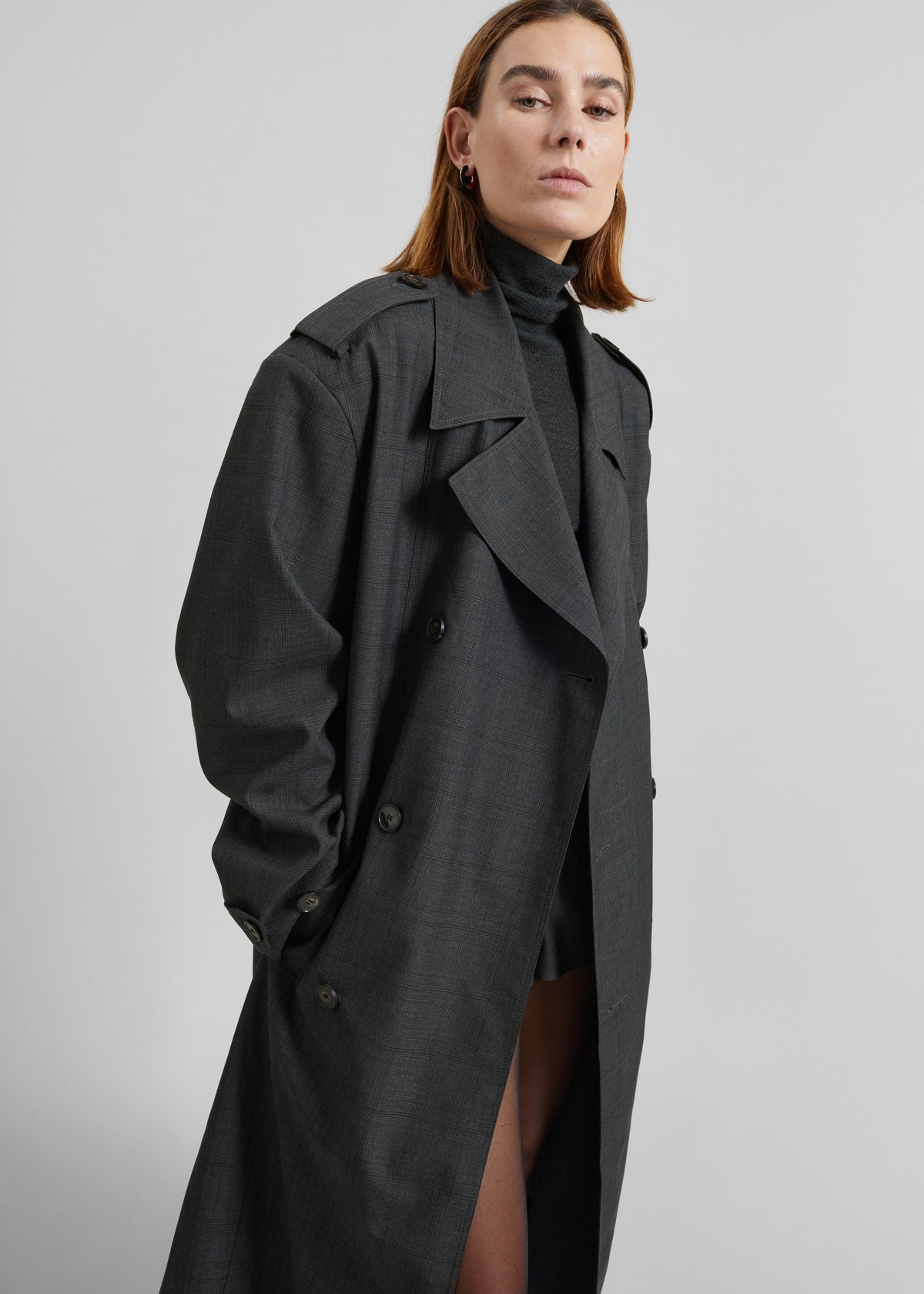 Bleecker Plaid Trench Coat - Dark Grey - 7