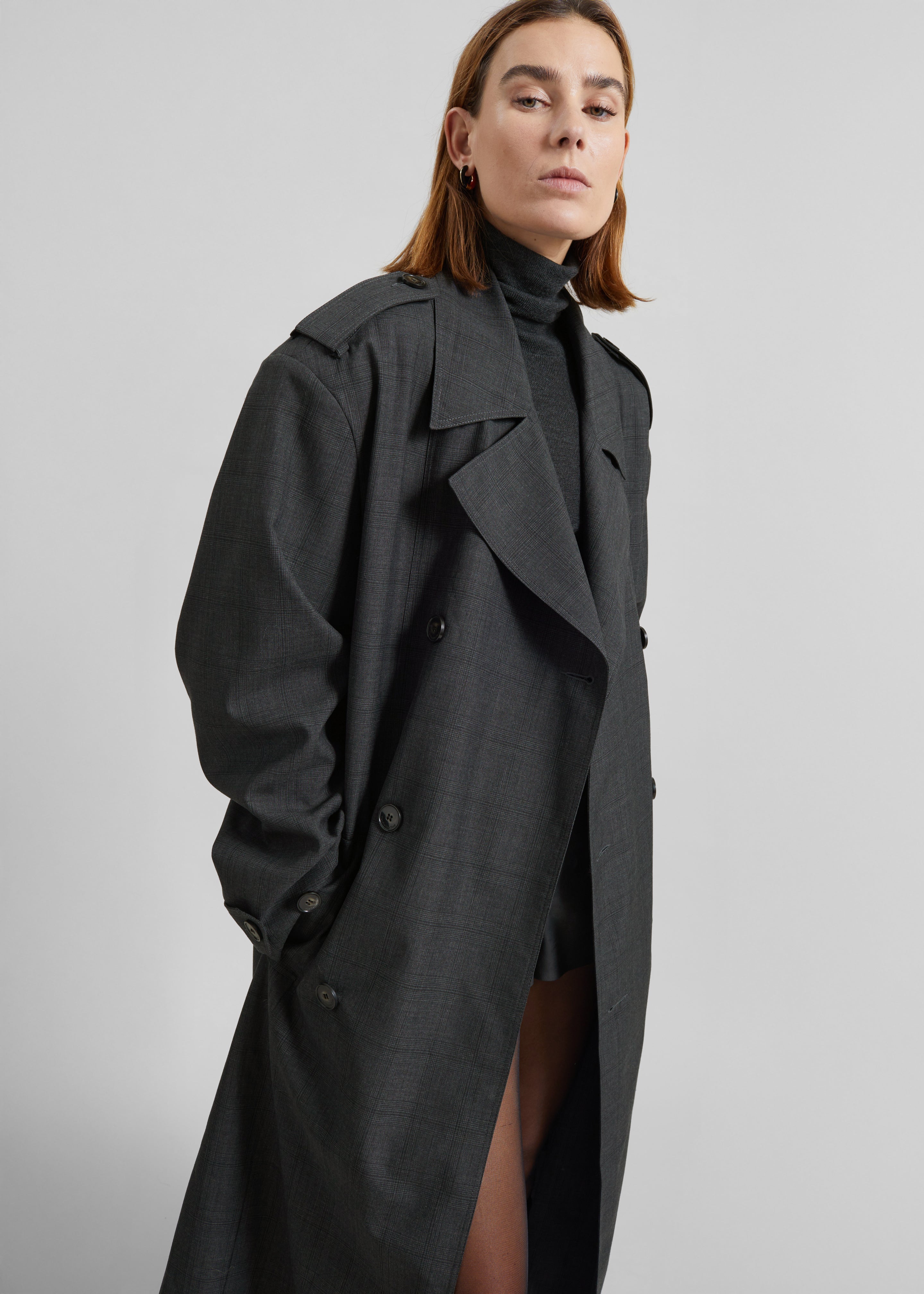 Bleecker Plaid Trench Coat - Dark Grey - 7
