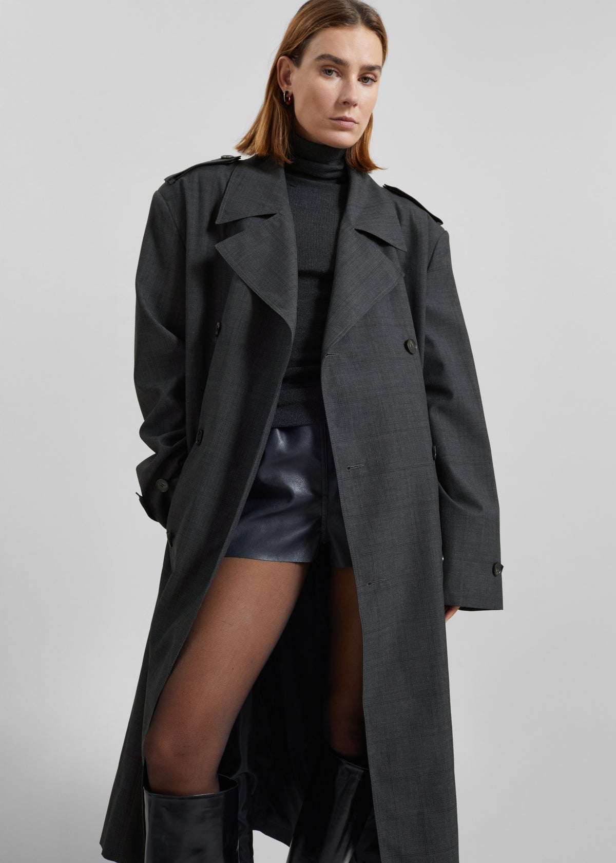 Bleecker Plaid Trench Coat - Dark Grey - 2