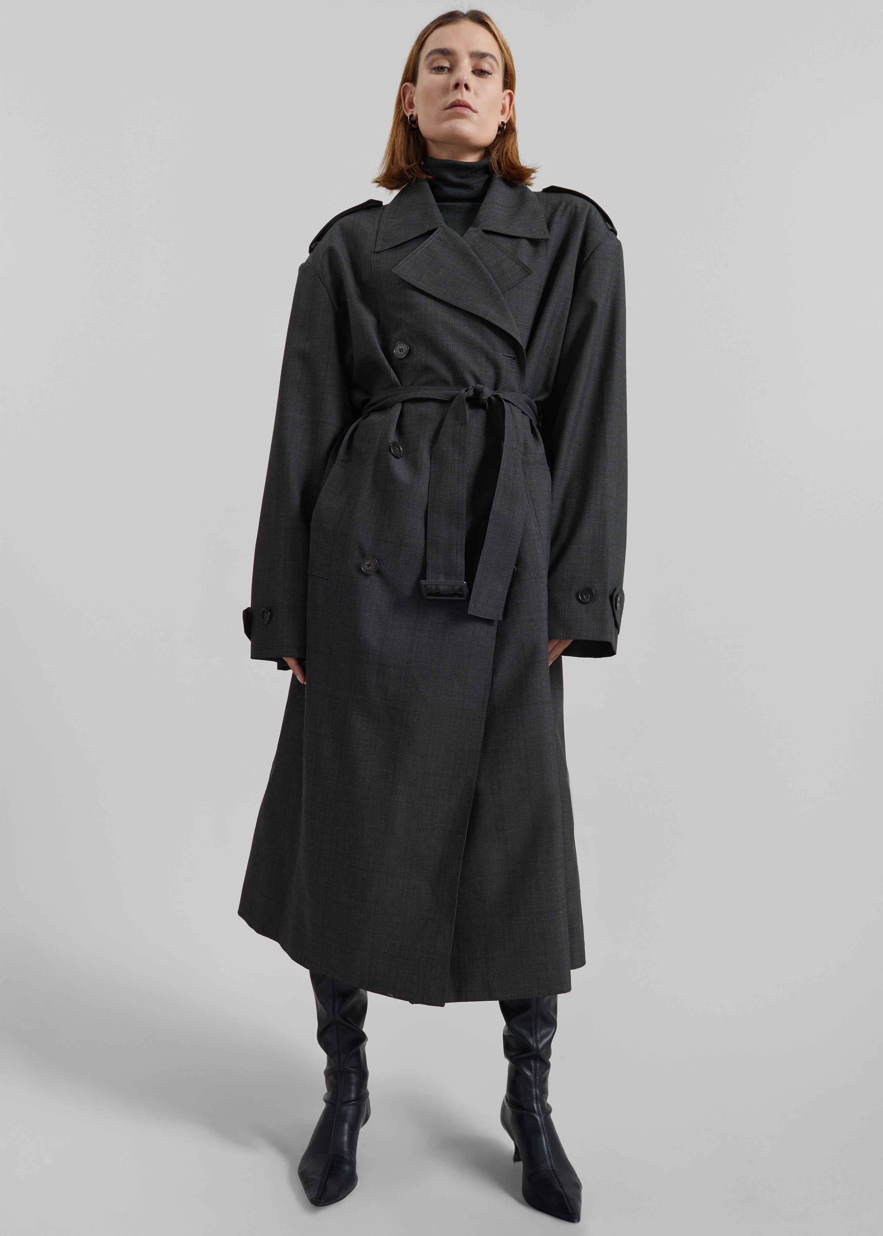 Bleecker Plaid Trench Coat - Dark Grey – The Frankie Shop Europe