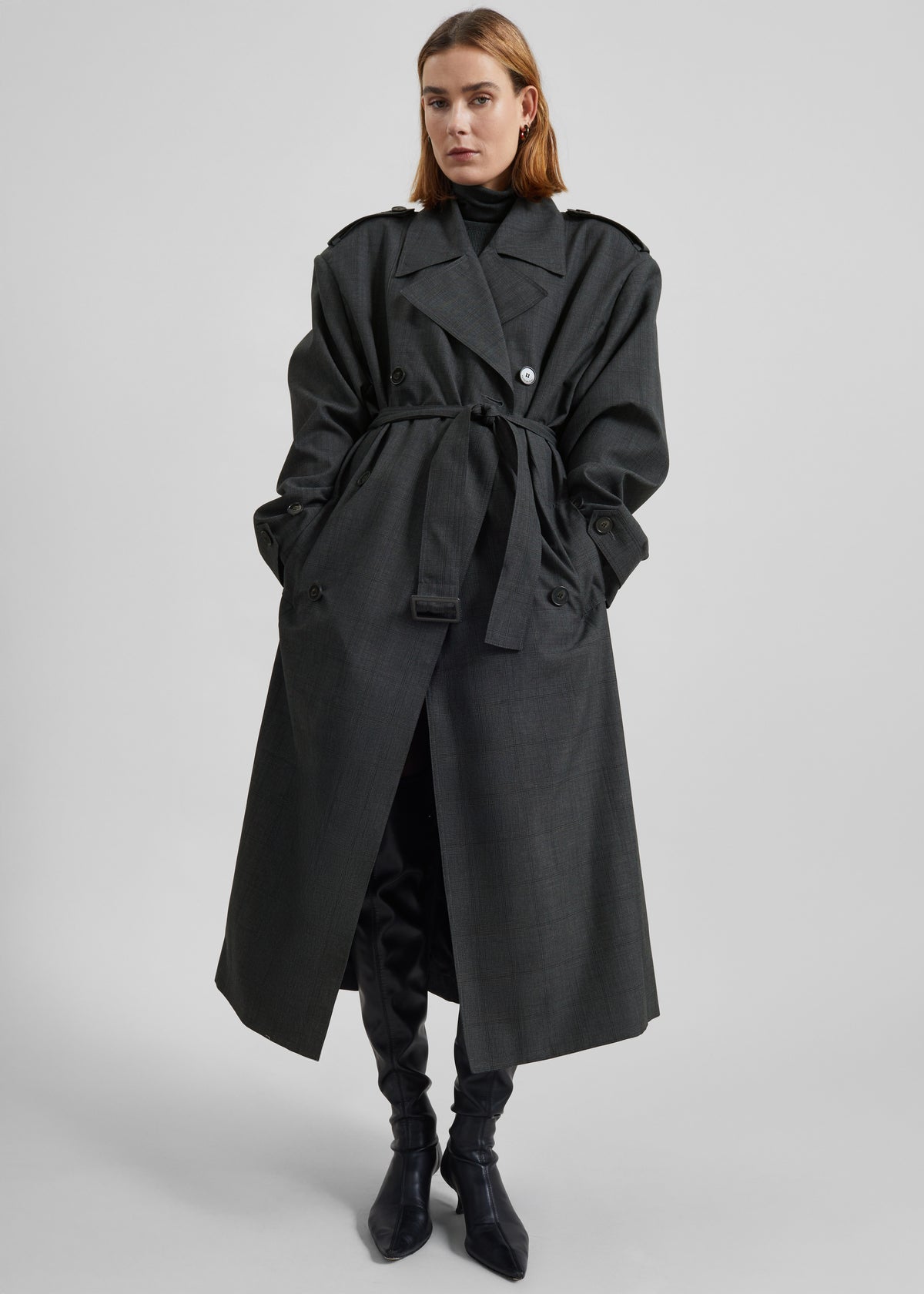 Bleecker Plaid Trench Coat - Dark Grey - 3