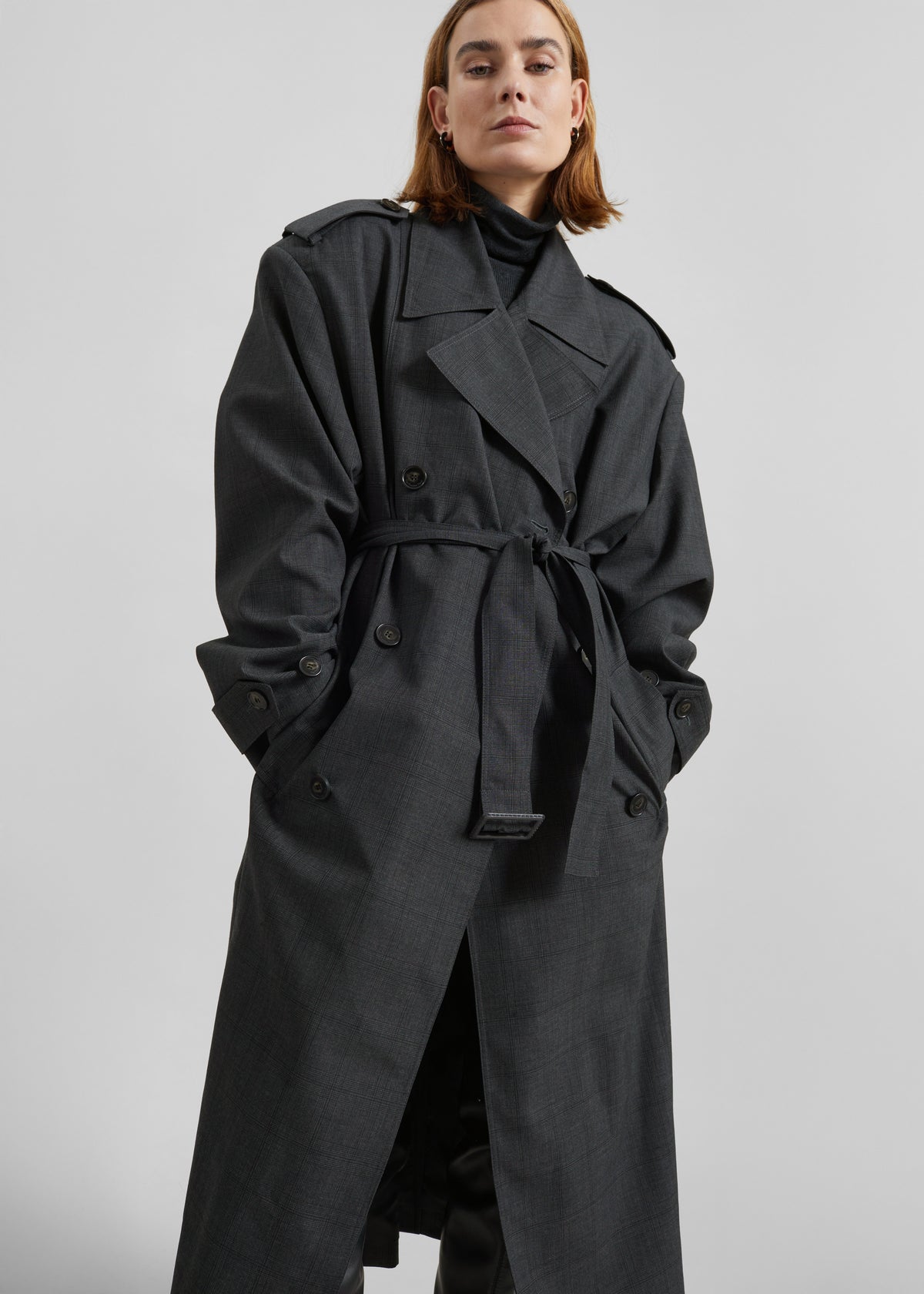 Bleecker Plaid Trench Coat - Dark Grey - 11