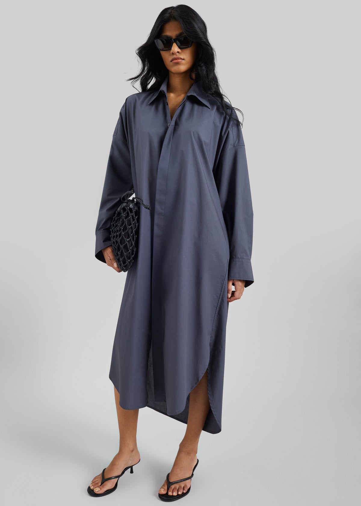 Bloom Organic Cotton Shirt Dress - Charcoal - 2