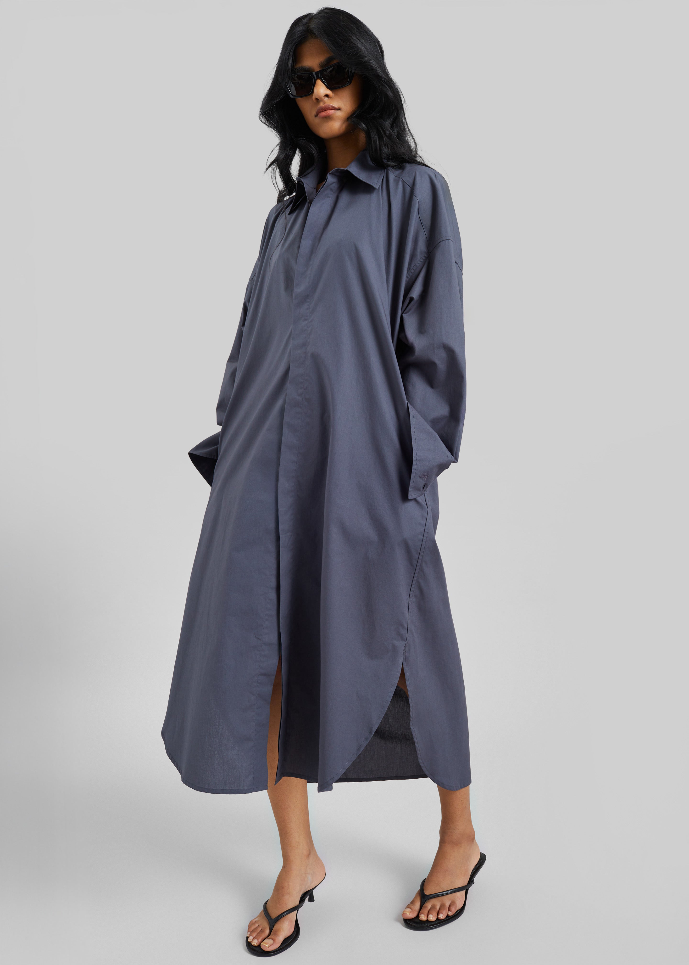 Bloom Organic Cotton Shirt Dress - Charcoal - 5
