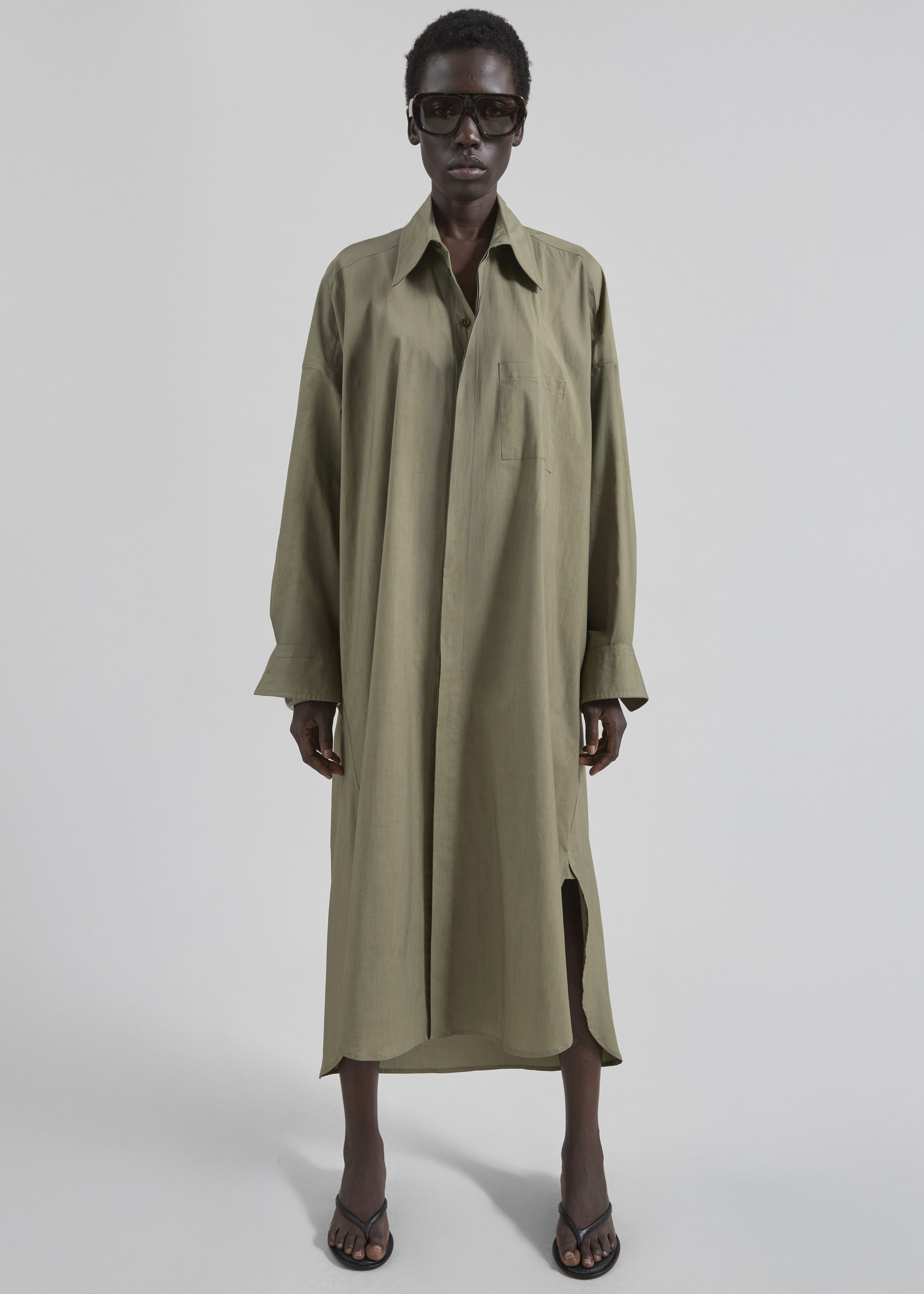 Bloom Organic Cotton Shirt Dress - Olive - 2