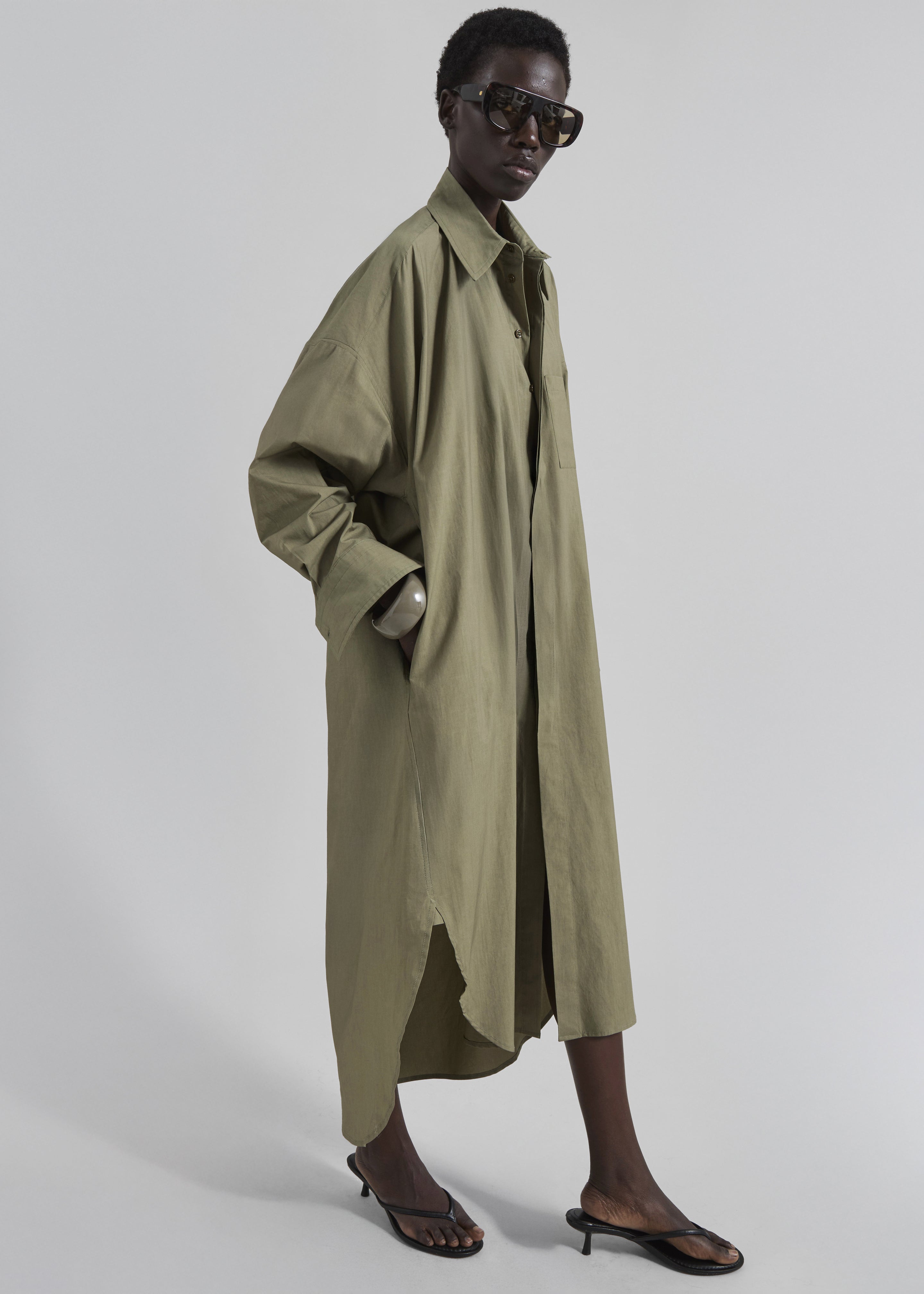Bloom Organic Cotton Shirt Dress - Olive - 3