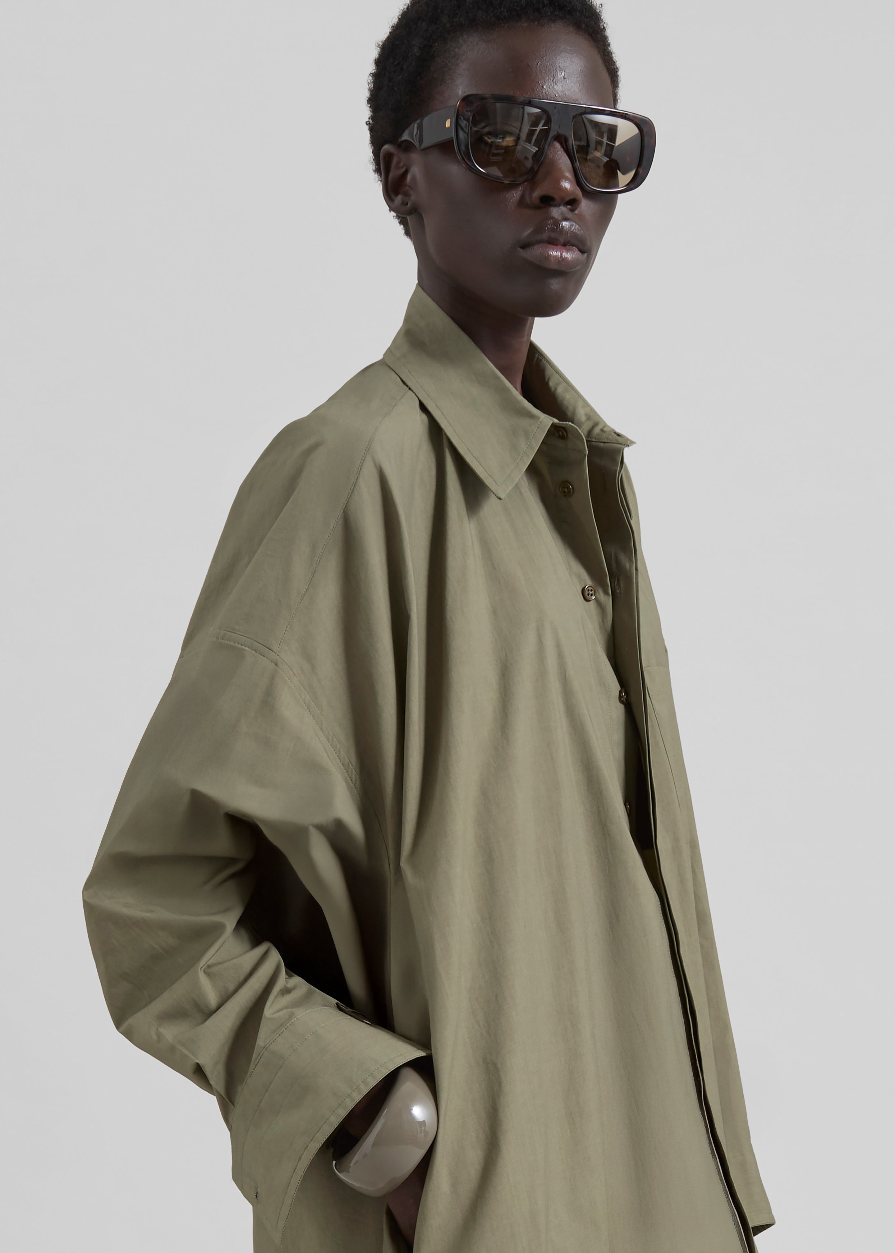 Bloom Organic Cotton Shirt Dress - Olive - 5
