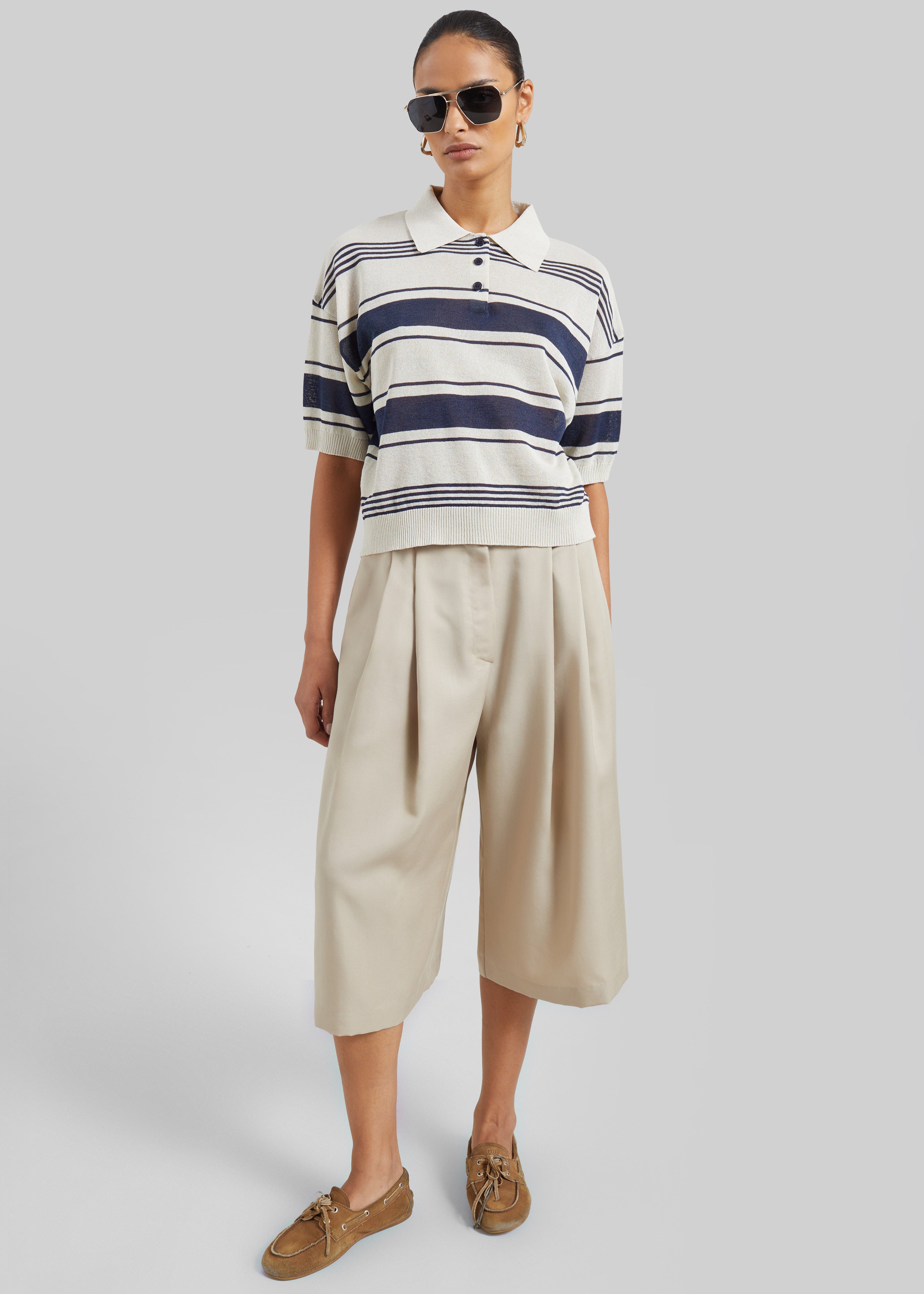 Bolea Knit Polo Top - Beige/Navy Stripe - 7