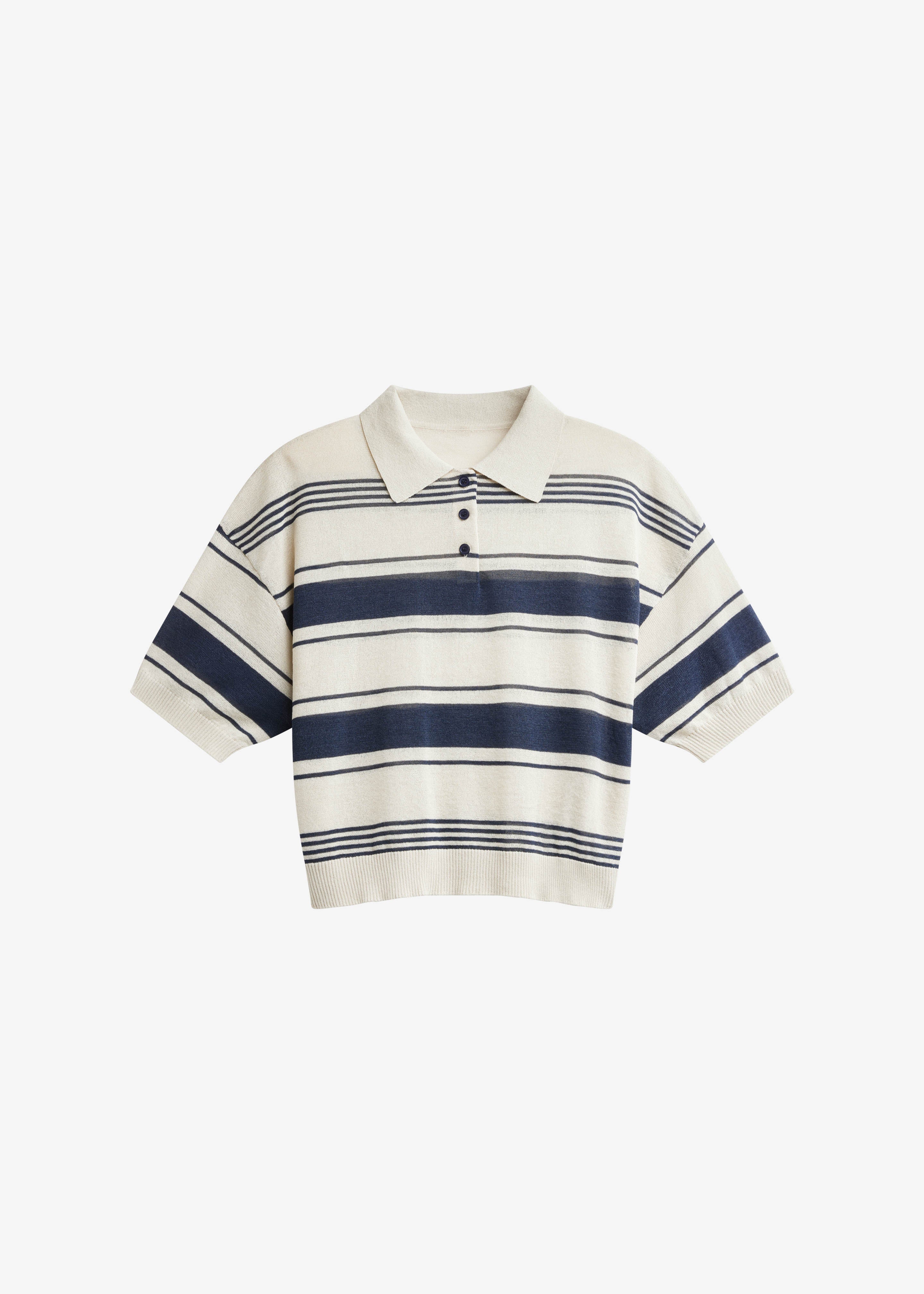 Bolea Knit Polo Top - Beige/Navy Stripe - 9