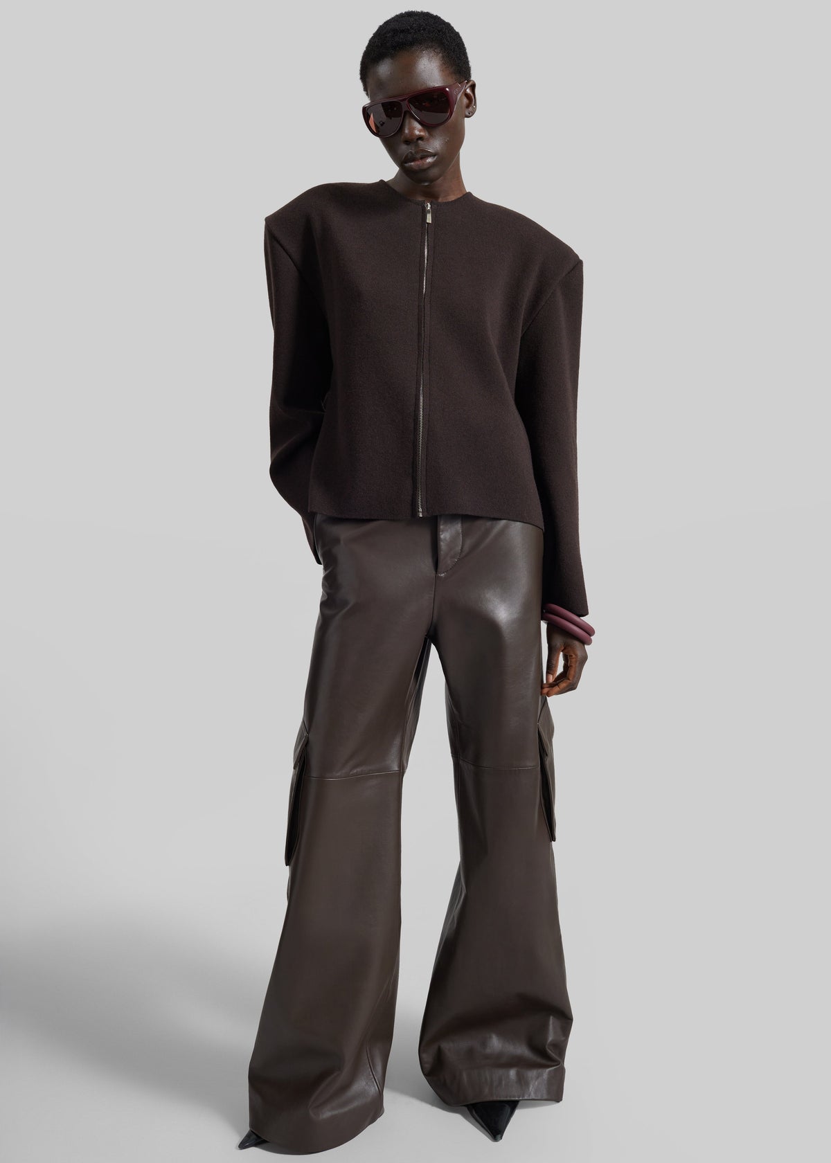 Shop the look image for Boni Faux Leather Cargo Pants - Brown