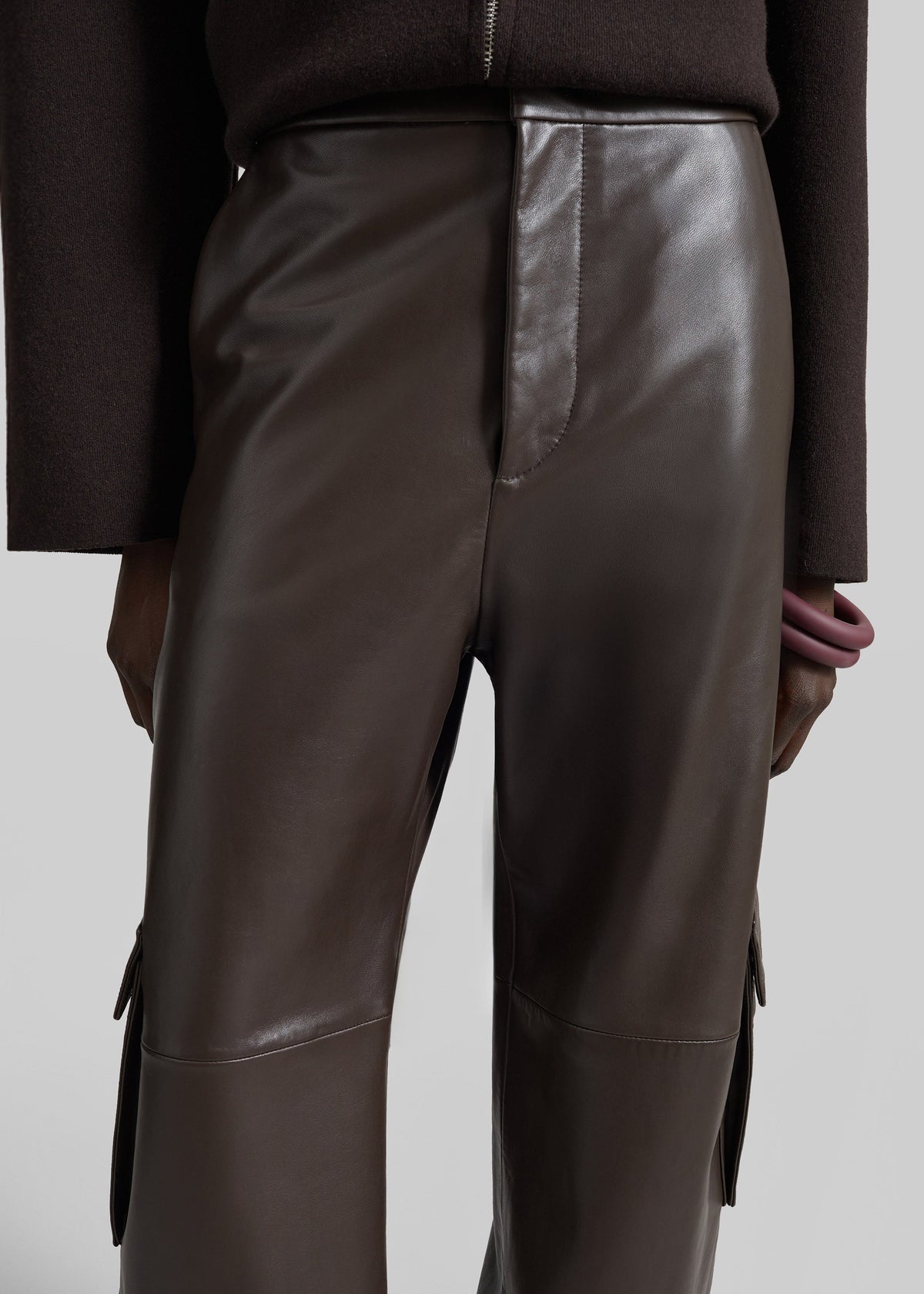 Boni Faux Leather Cargo Pants - Brown