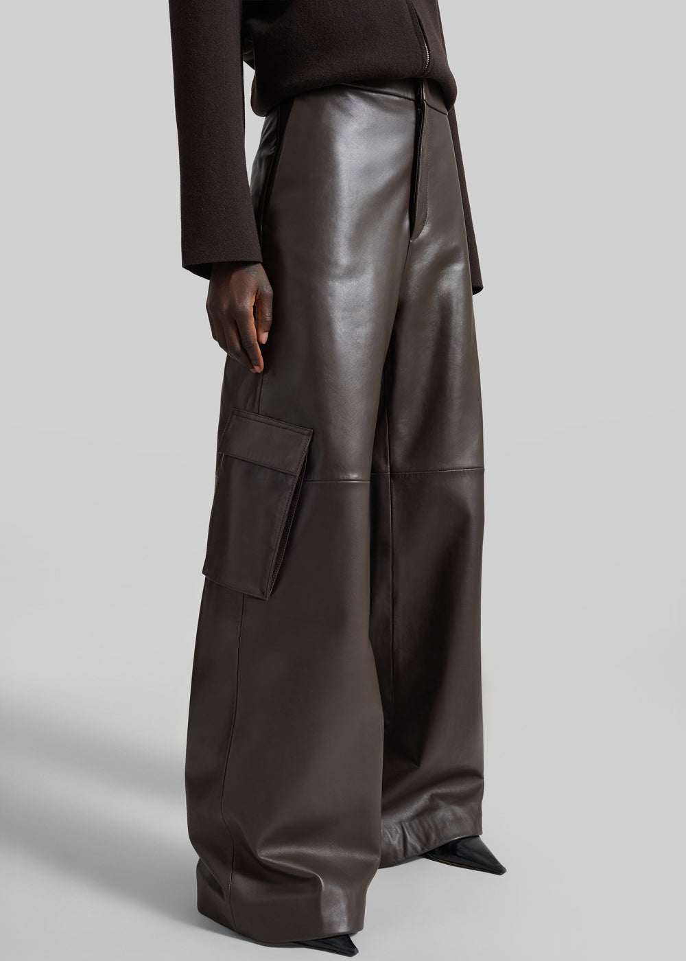 Boni Faux Leather Cargo Pants - Brown - 1