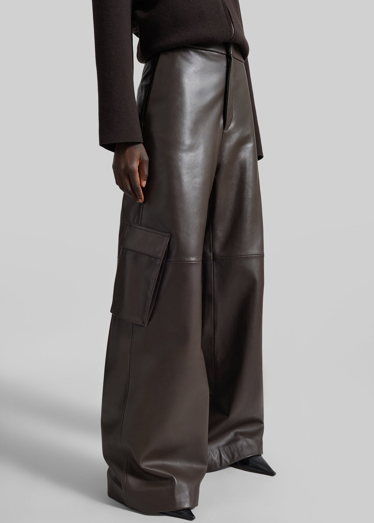 Boni Faux Leather Cargo Pants - Brown