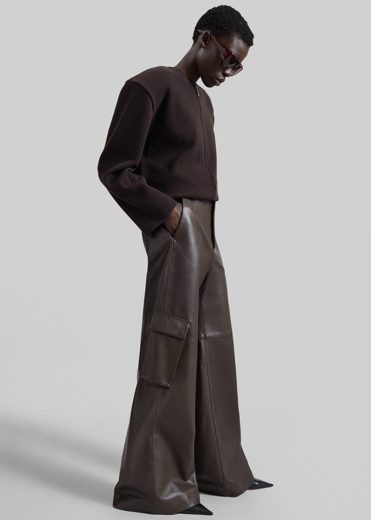 Boni Faux Leather Cargo Pants - Brown