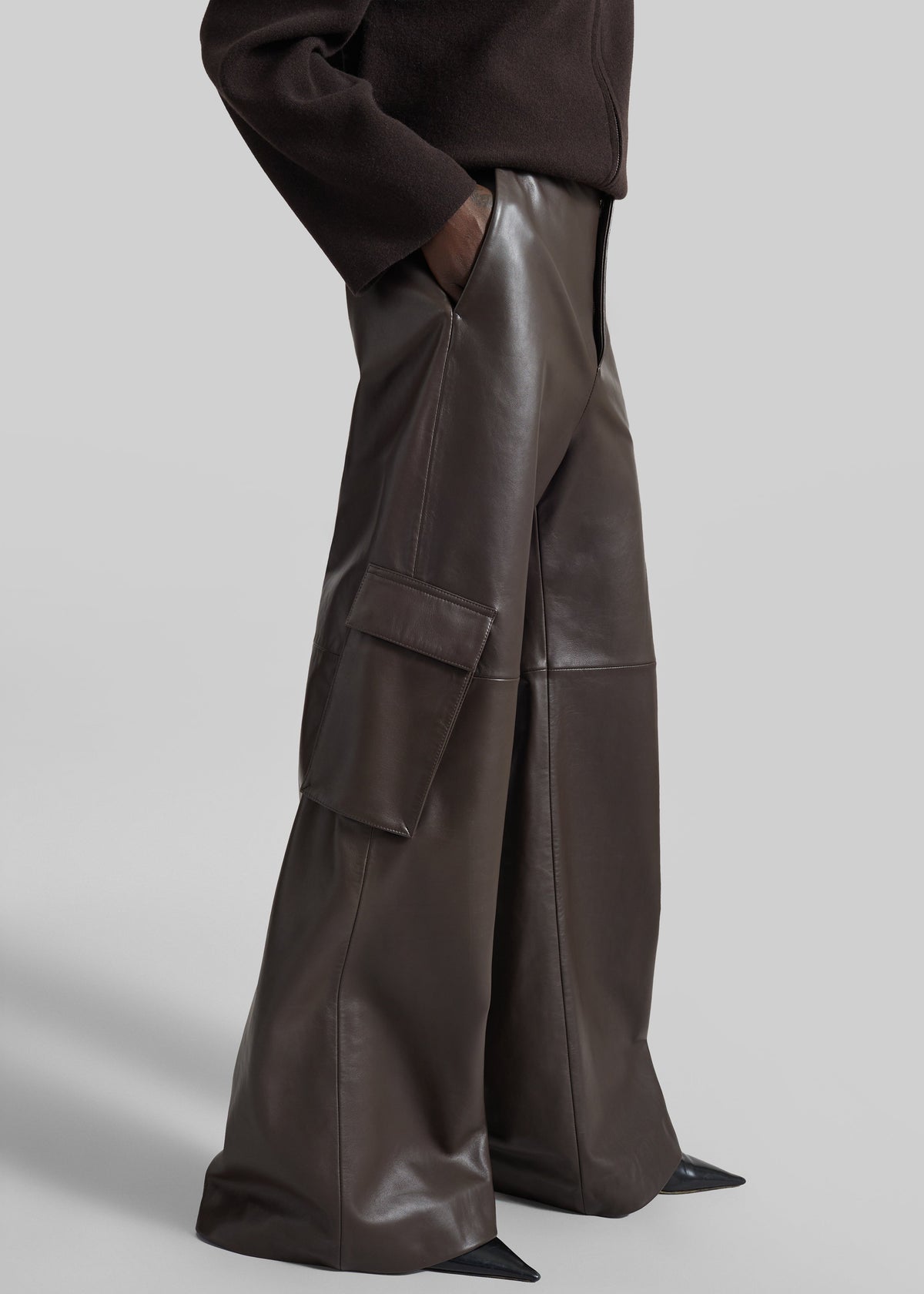 Boni Faux Leather Cargo Pants - Brown