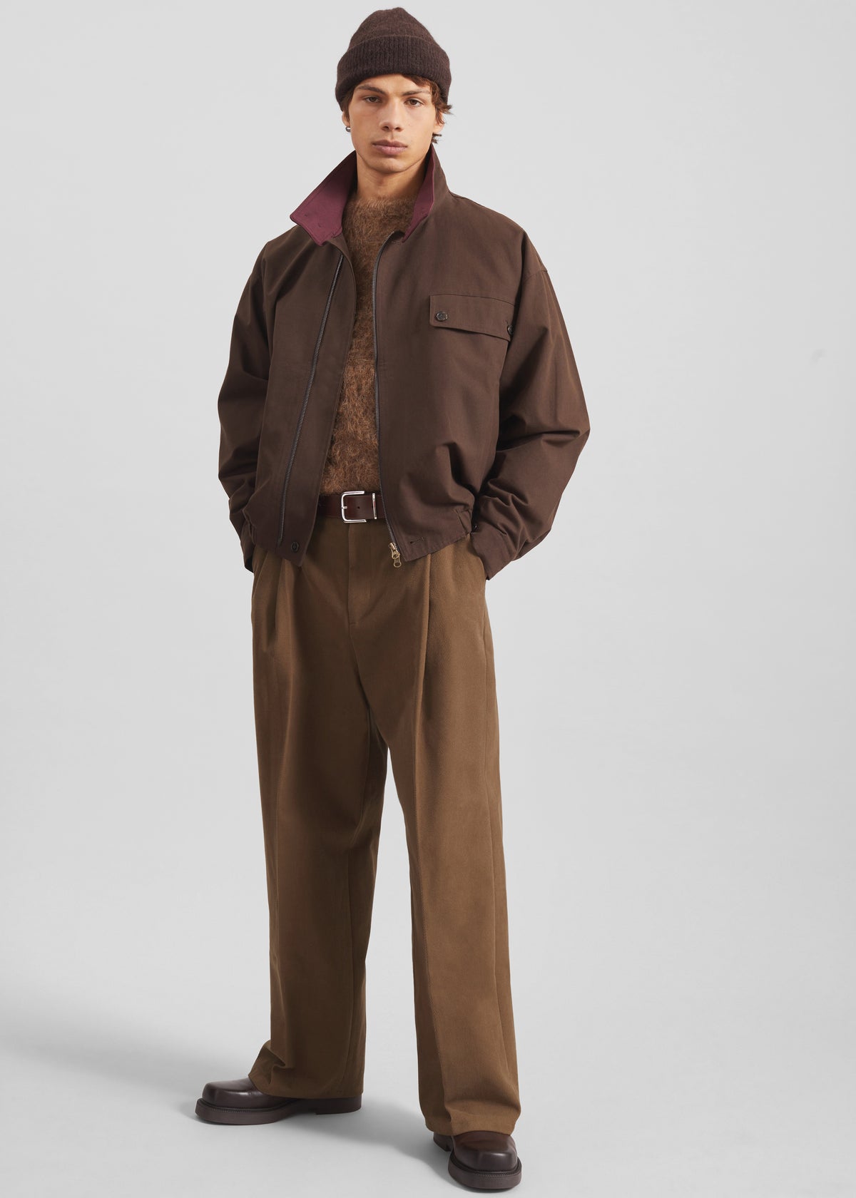 Borken Pleated Twill Pants - Brown - 1