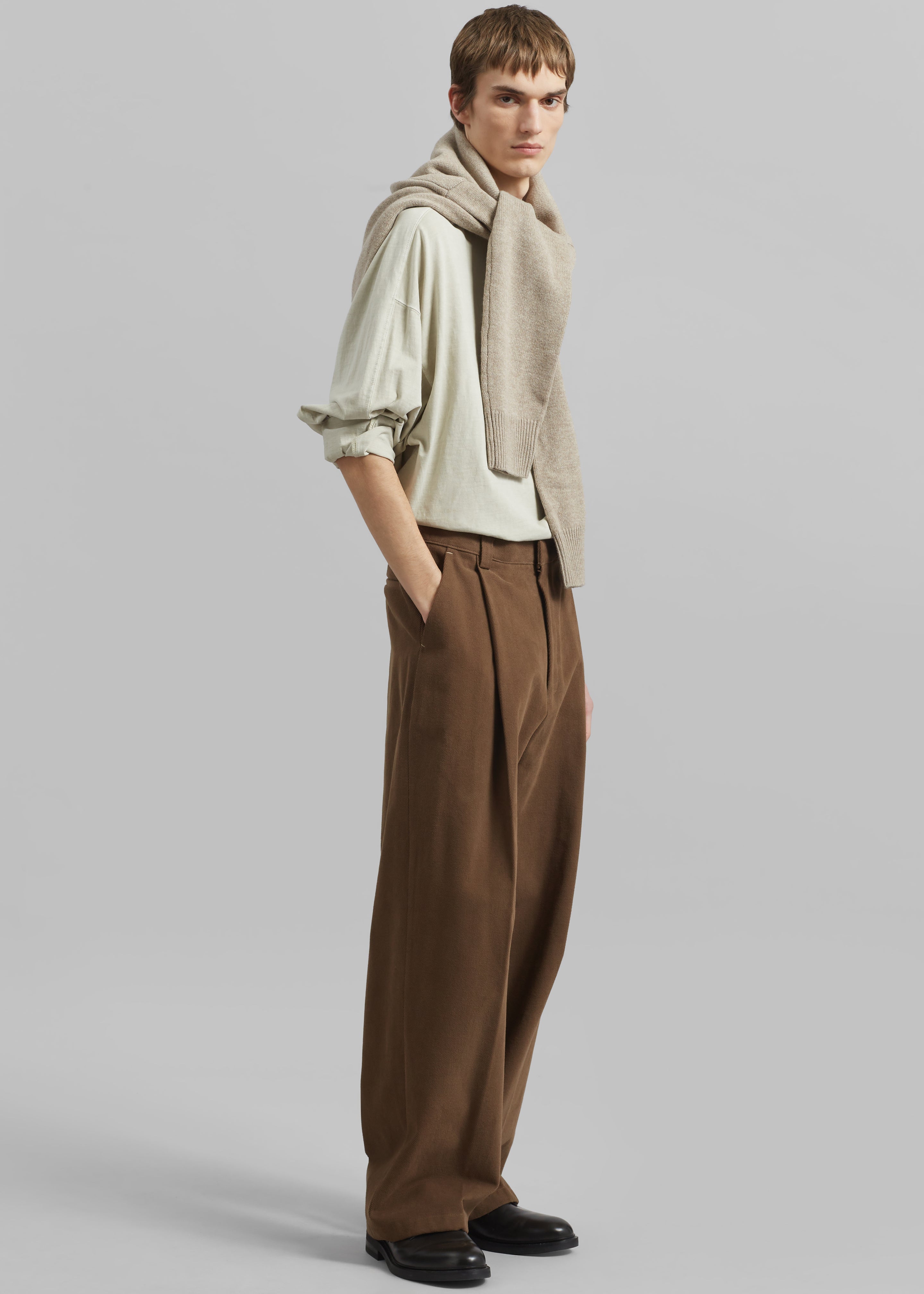 Borken Pleated Twill Pants - Brown - 3