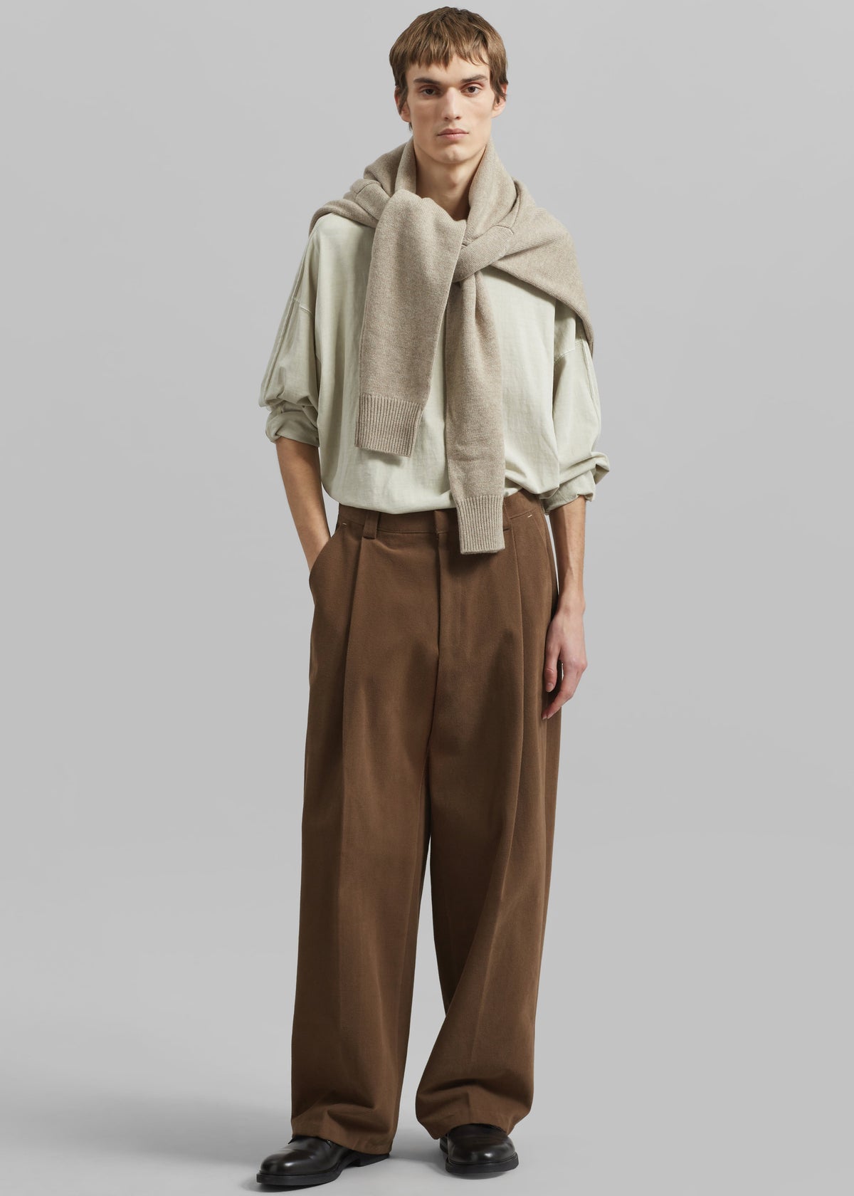 Borken Pleated Twill Pants - Brown - 4