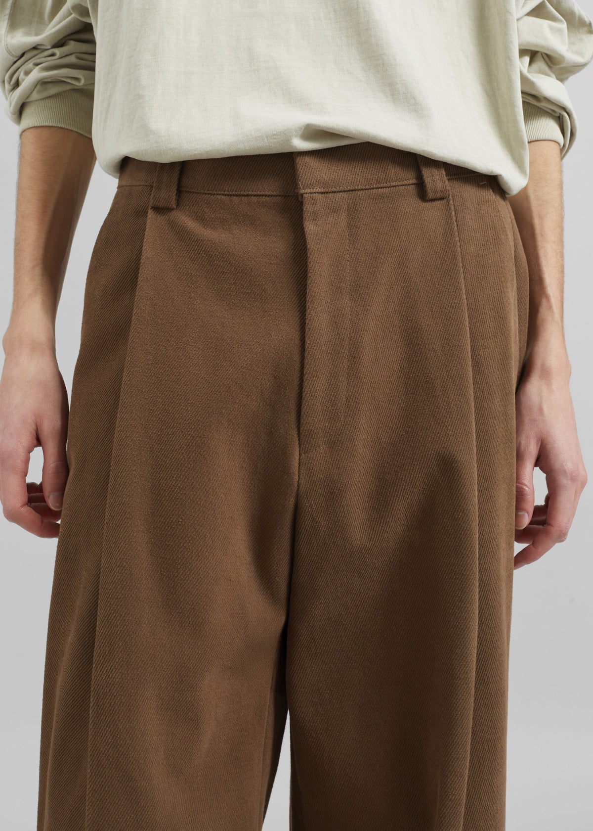 Borken Pleated Twill Pants - Brown - 2